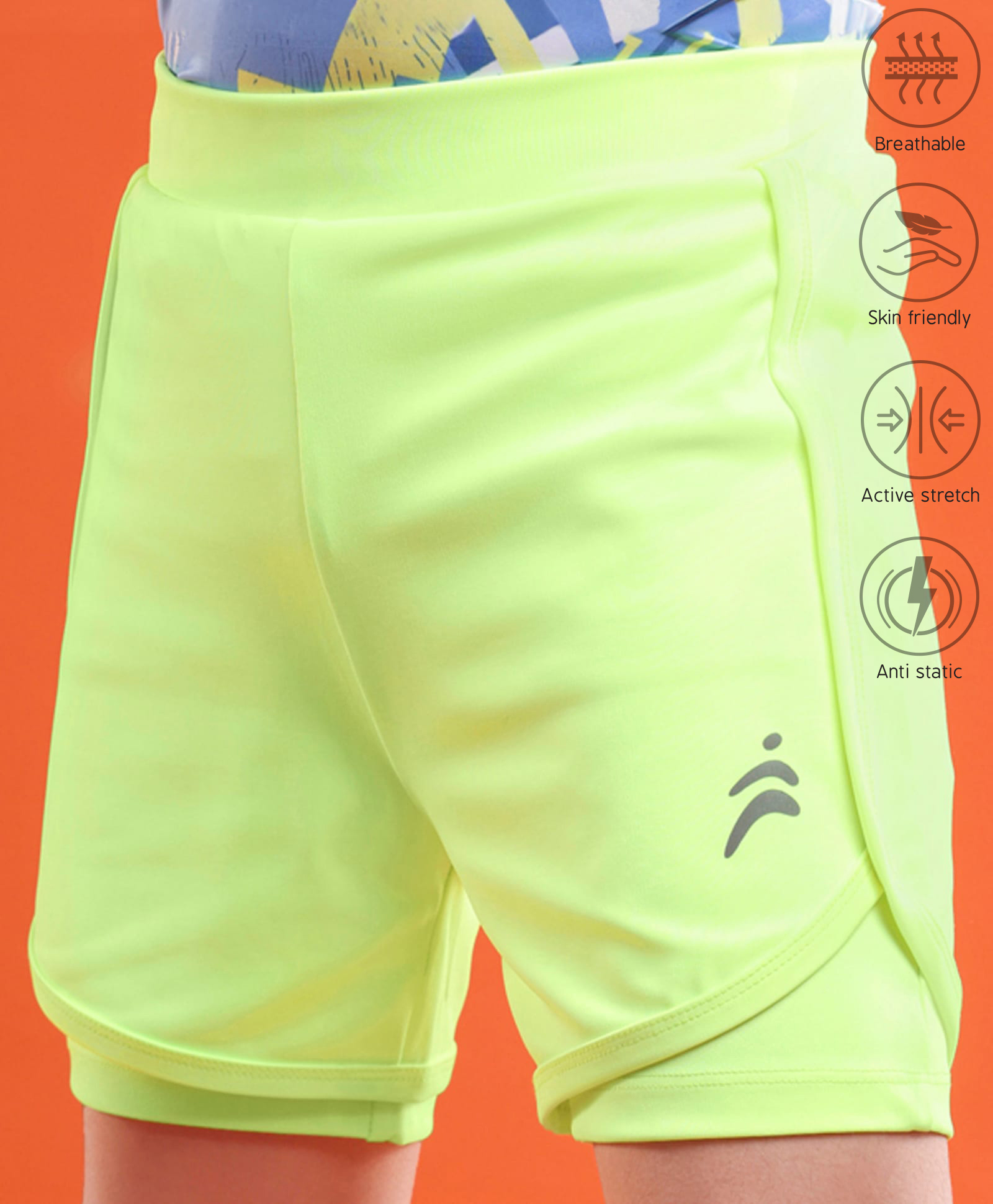 Pine Active Knit Knee Length Skin Friendly Active StretchSolid Shorts with Tights - Neon Green-picture-11
