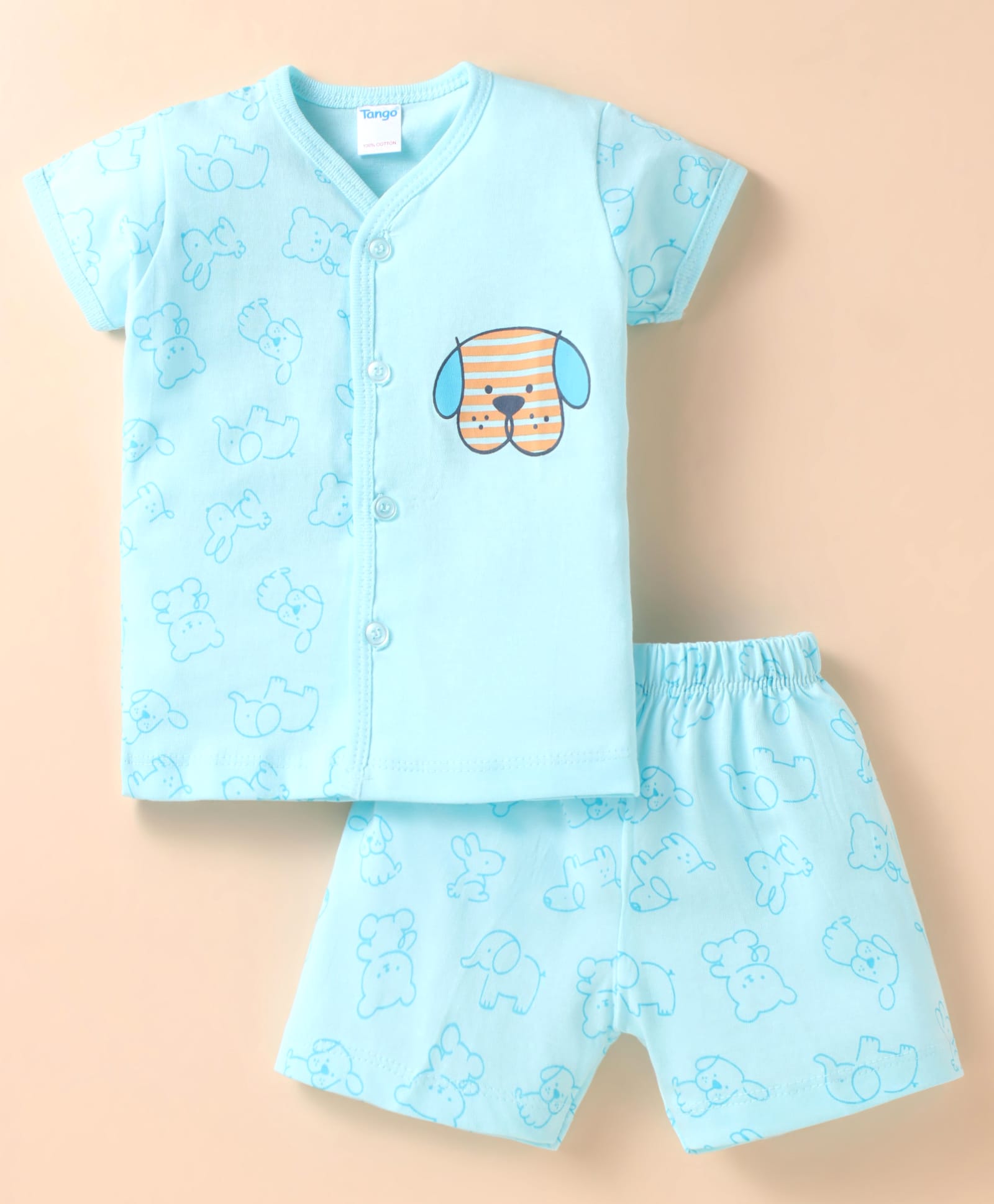 Tango Single Jersey Knit Half Sleeves Shorts Night Suit With Doggy Print - Light Blue-picture-48