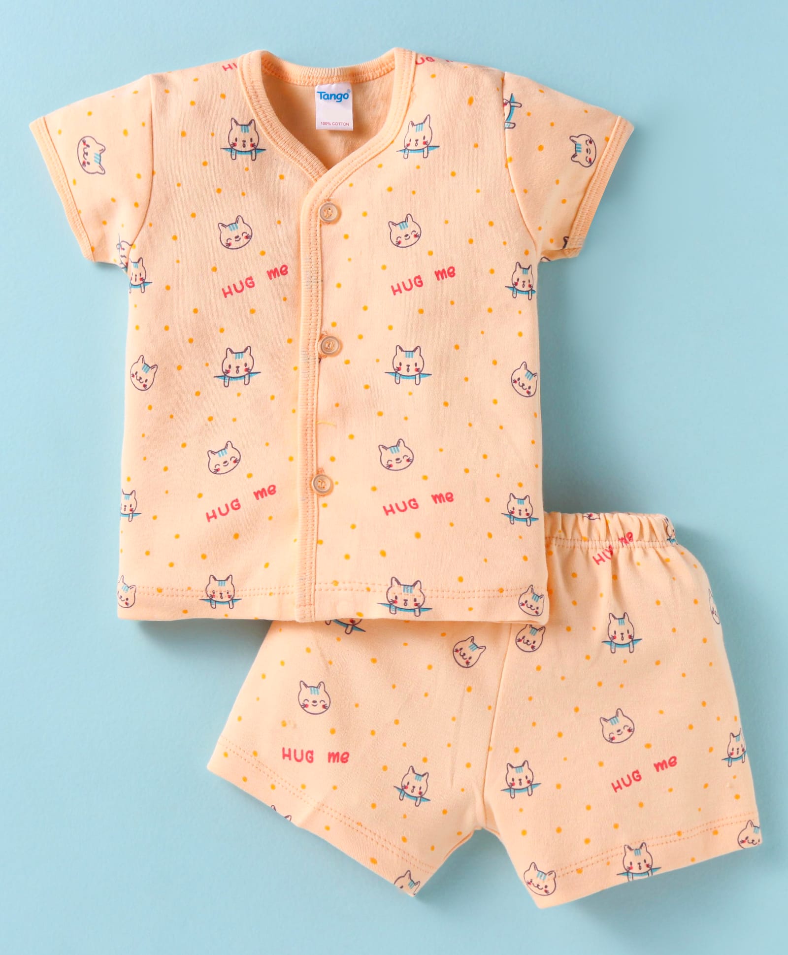 Tango Single Jersey Knit Half Sleeves Shorts Night Suit With Animal Print - Peach-image-22