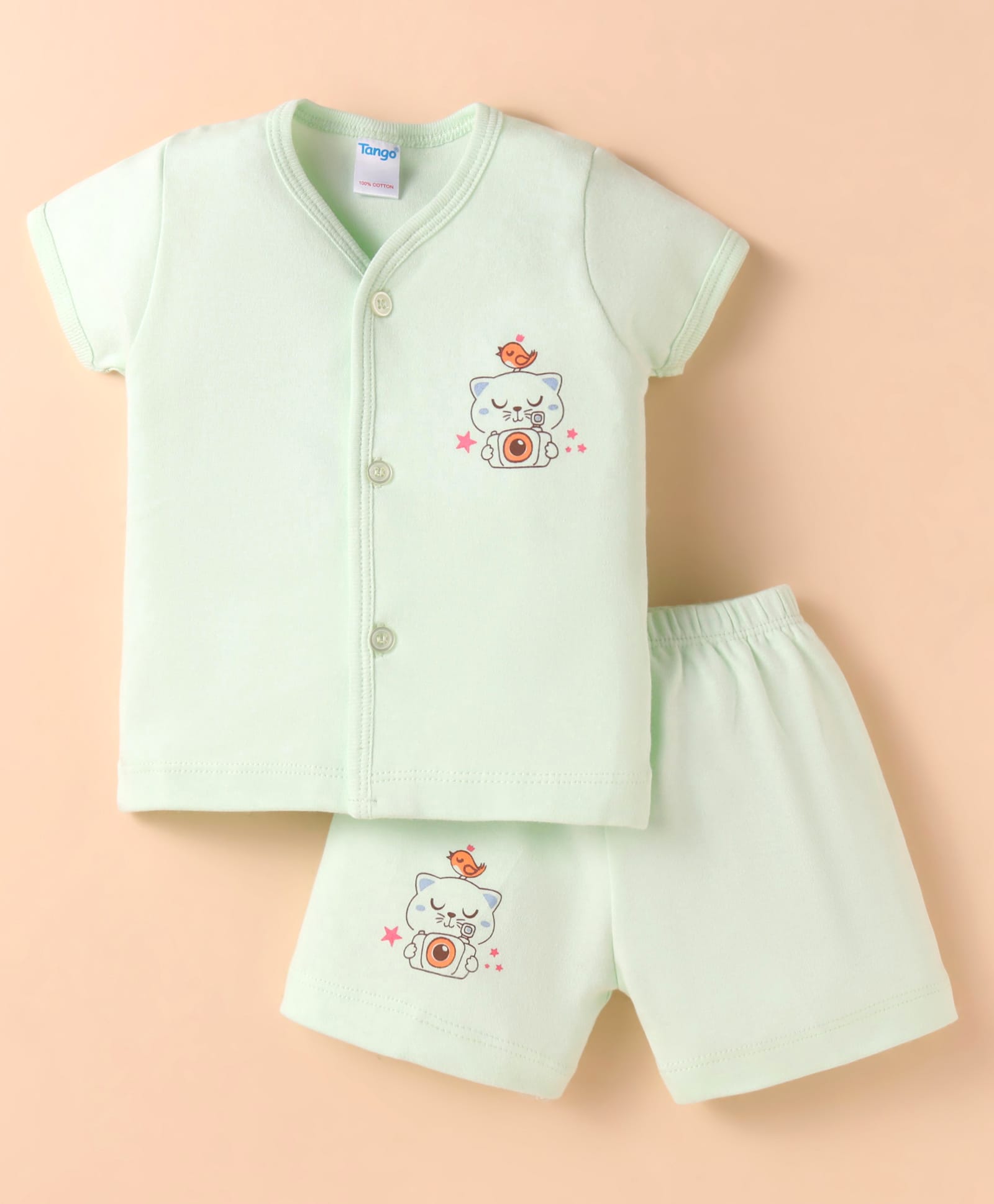 Tango Single Jersey Knit Half Sleeves Shorts Night Suit With Animal Print - Light Green-picture-40