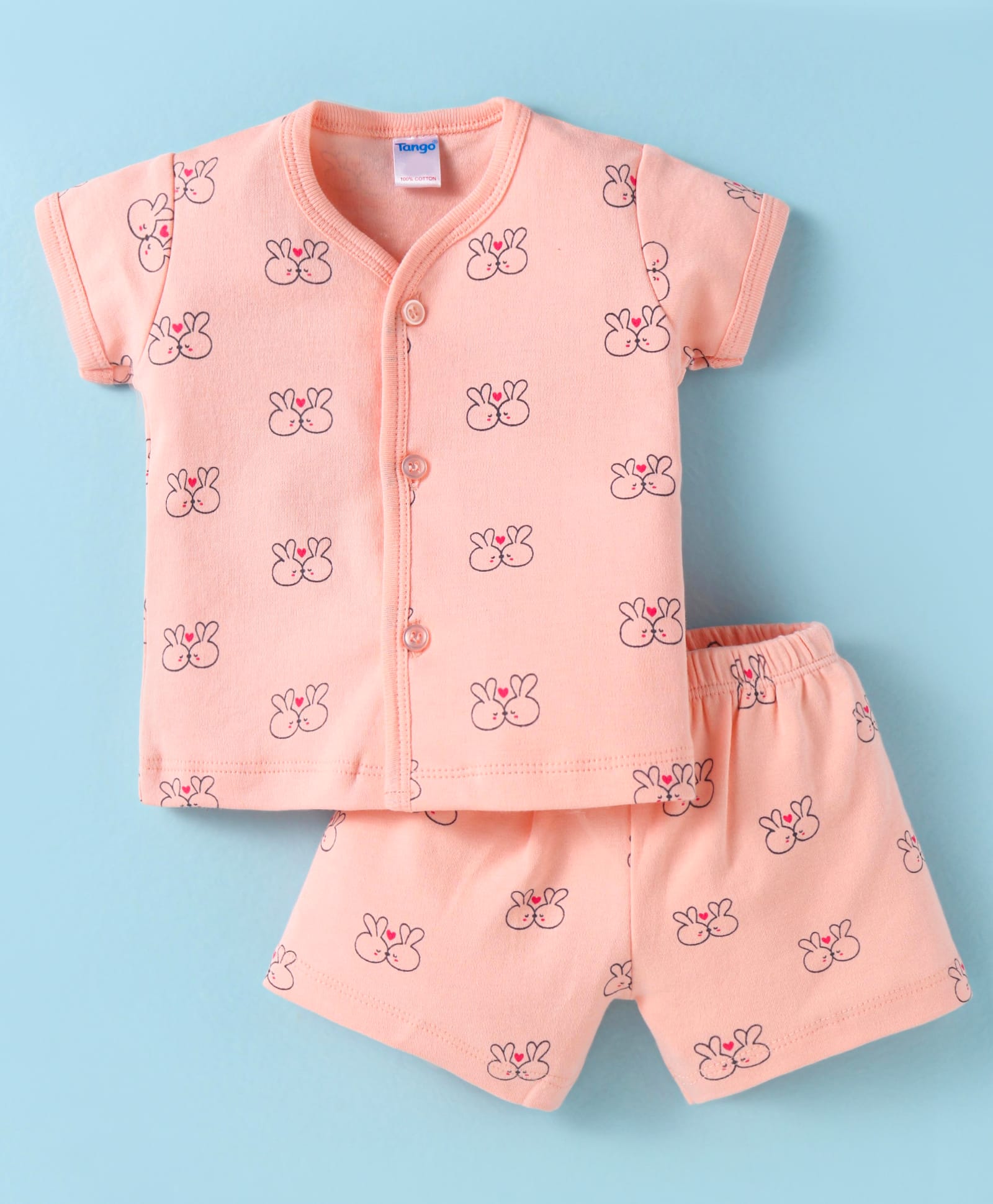 Tango Single Jersey Knit Half Sleeves Shorts Night Suit With Bunny Print - Pink-picture-39