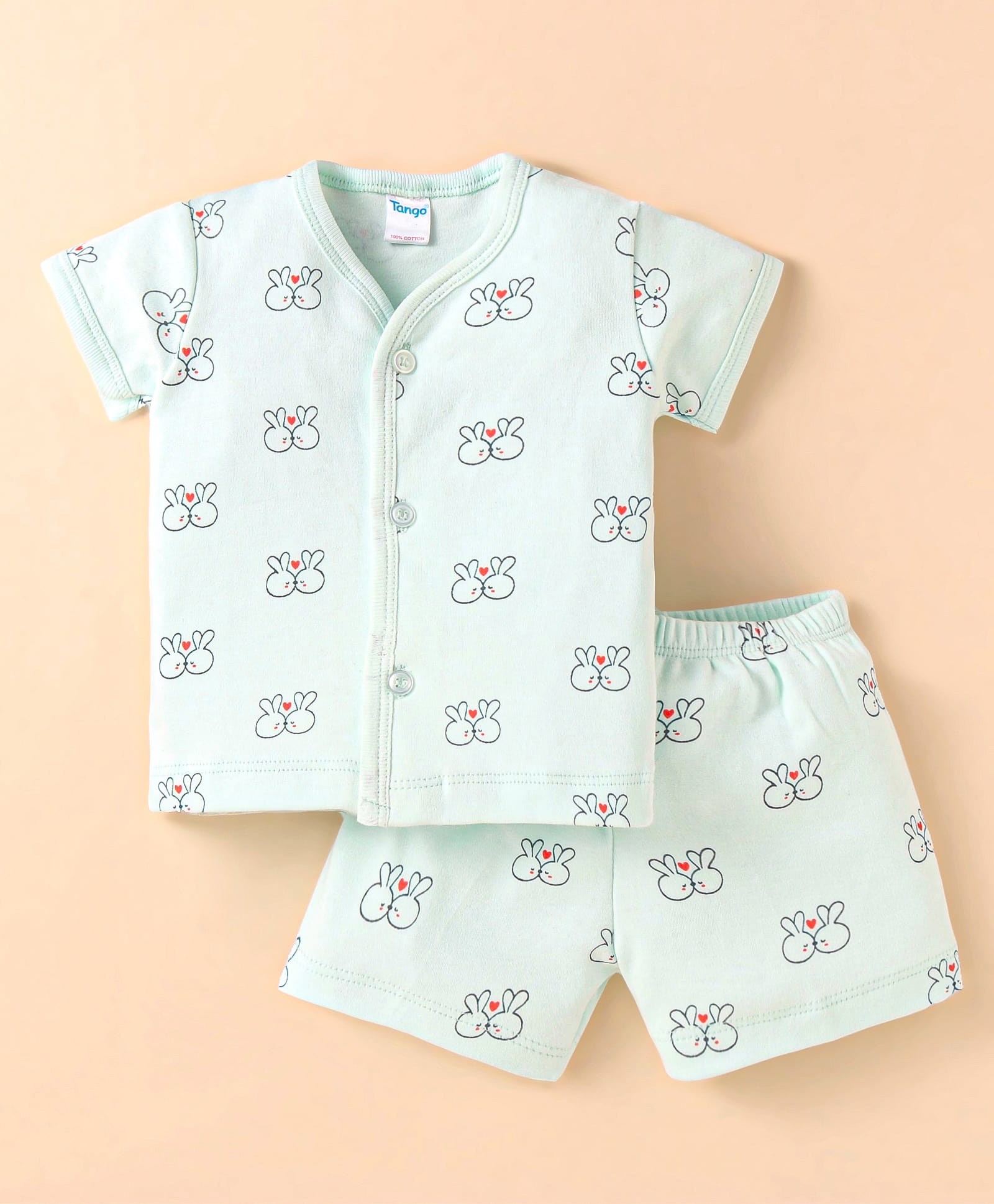 Tango Single Jersey Knit Half Sleeves Shorts Night Suit With Bunny Print - Aqua Blue-image-20