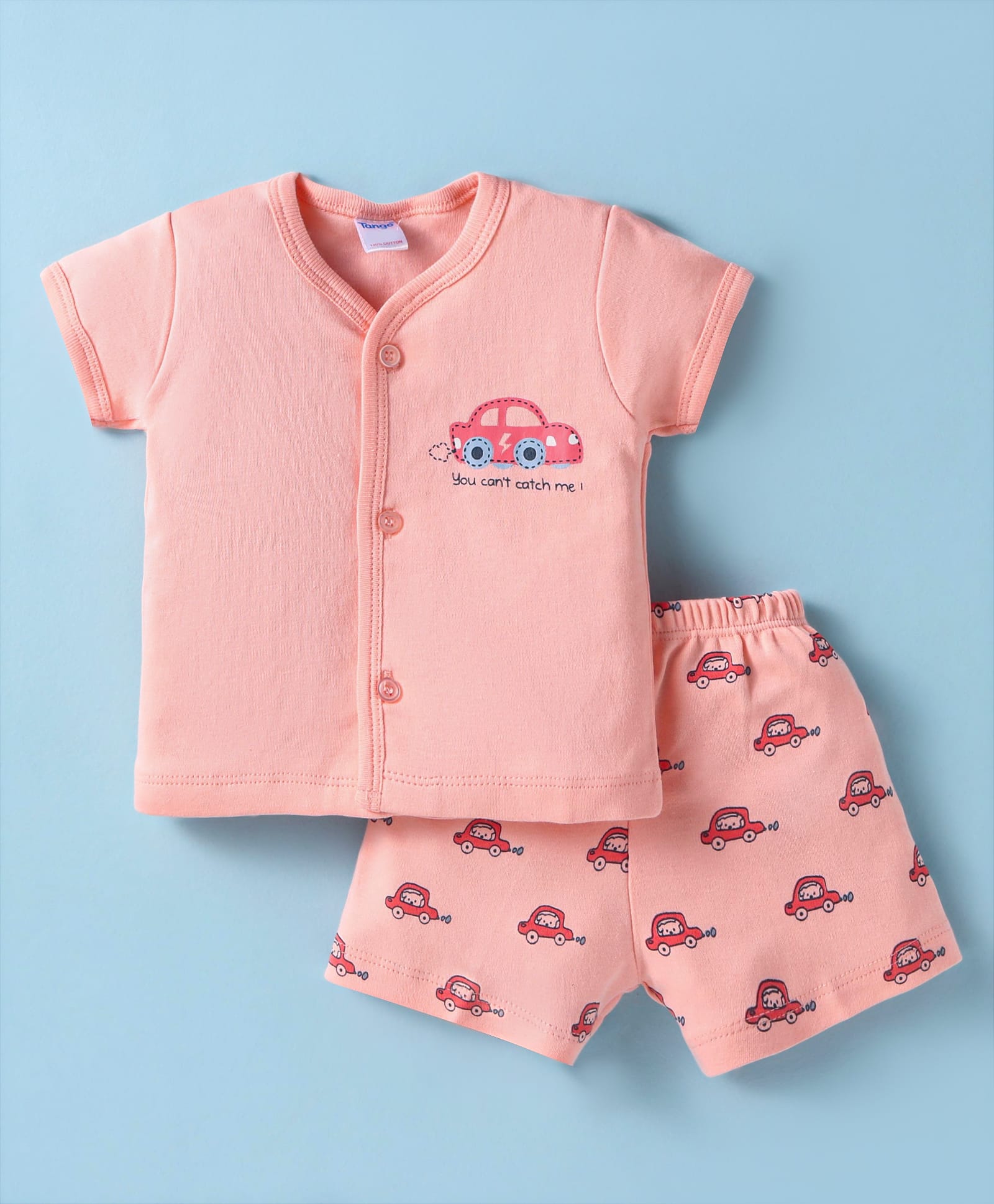 Tango Single Jersey Knit Half Sleeves Shorts Night Suit With Vehicle Print - Pink-image-48