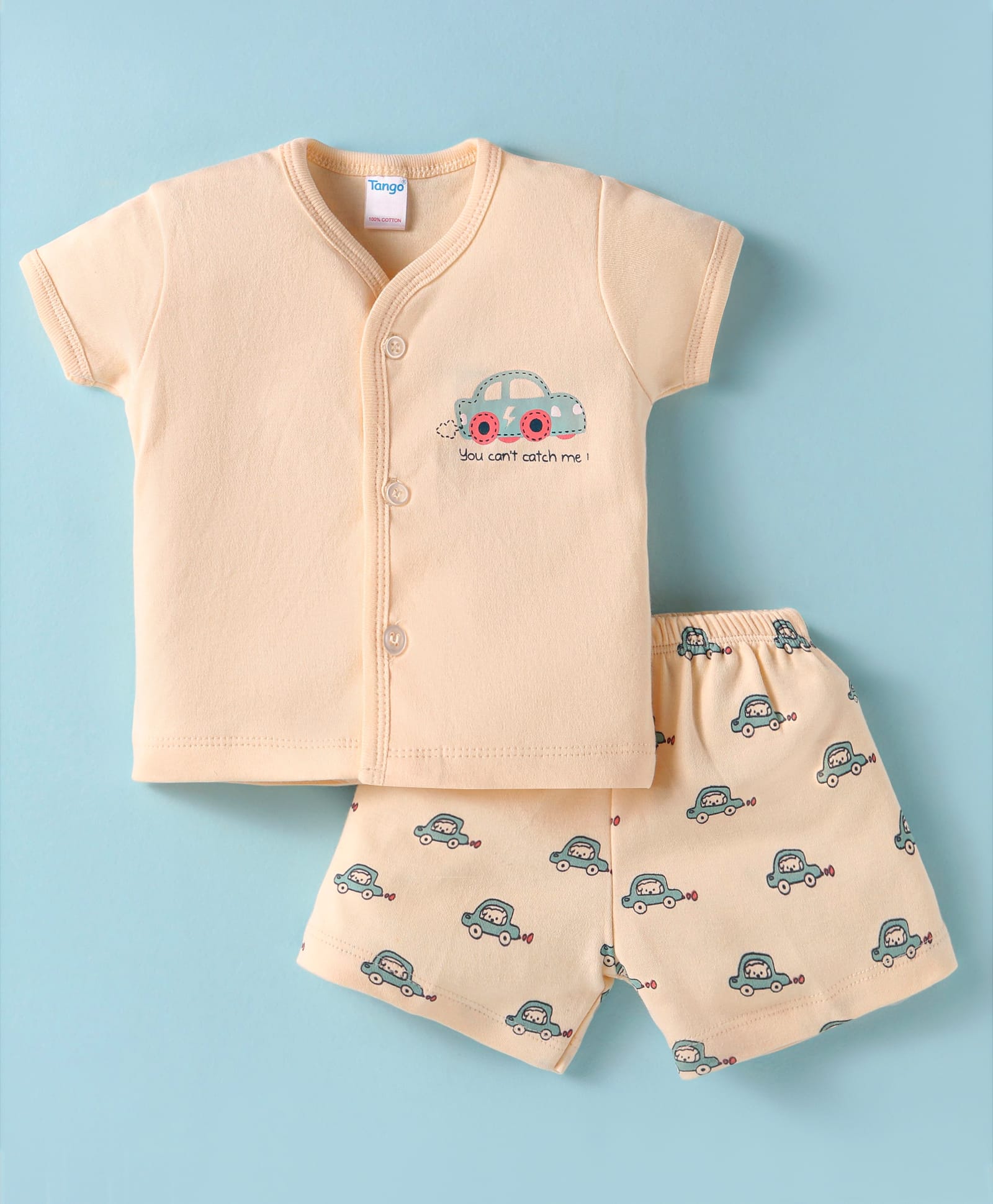 Tango Single Jersey Knit Half Sleeves Shorts Night Suit With Vehicle Print - Cream-picture-31