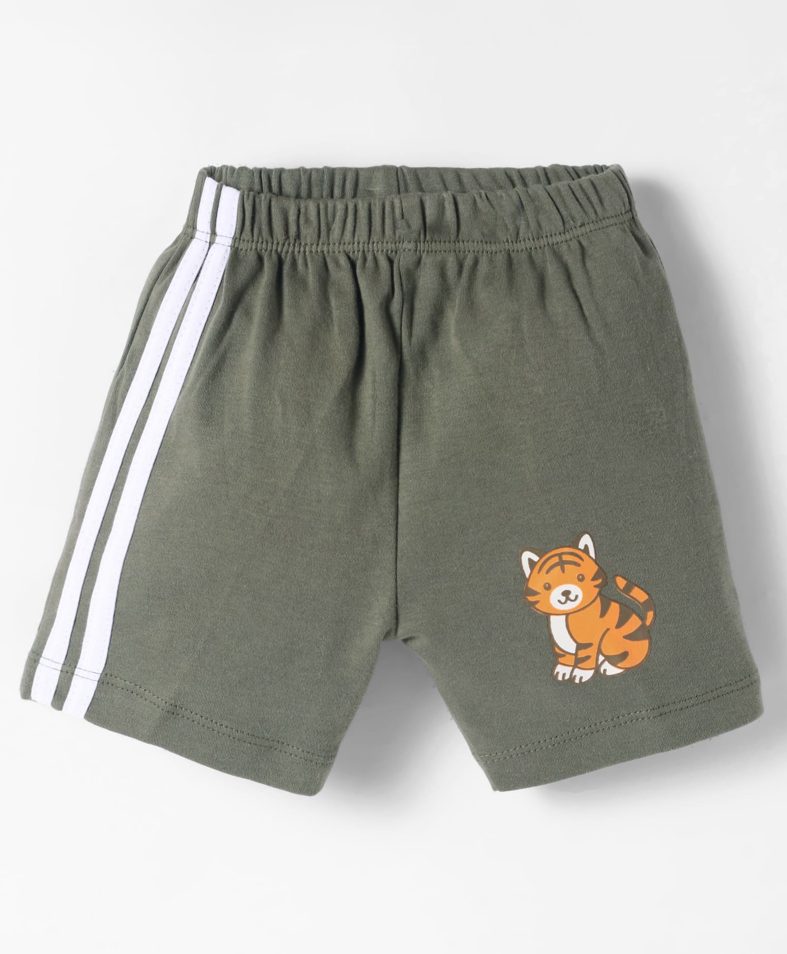 Tango Single Jersey Knit Knee Length Shorts With Tiger Print - Olive Green-picture-26