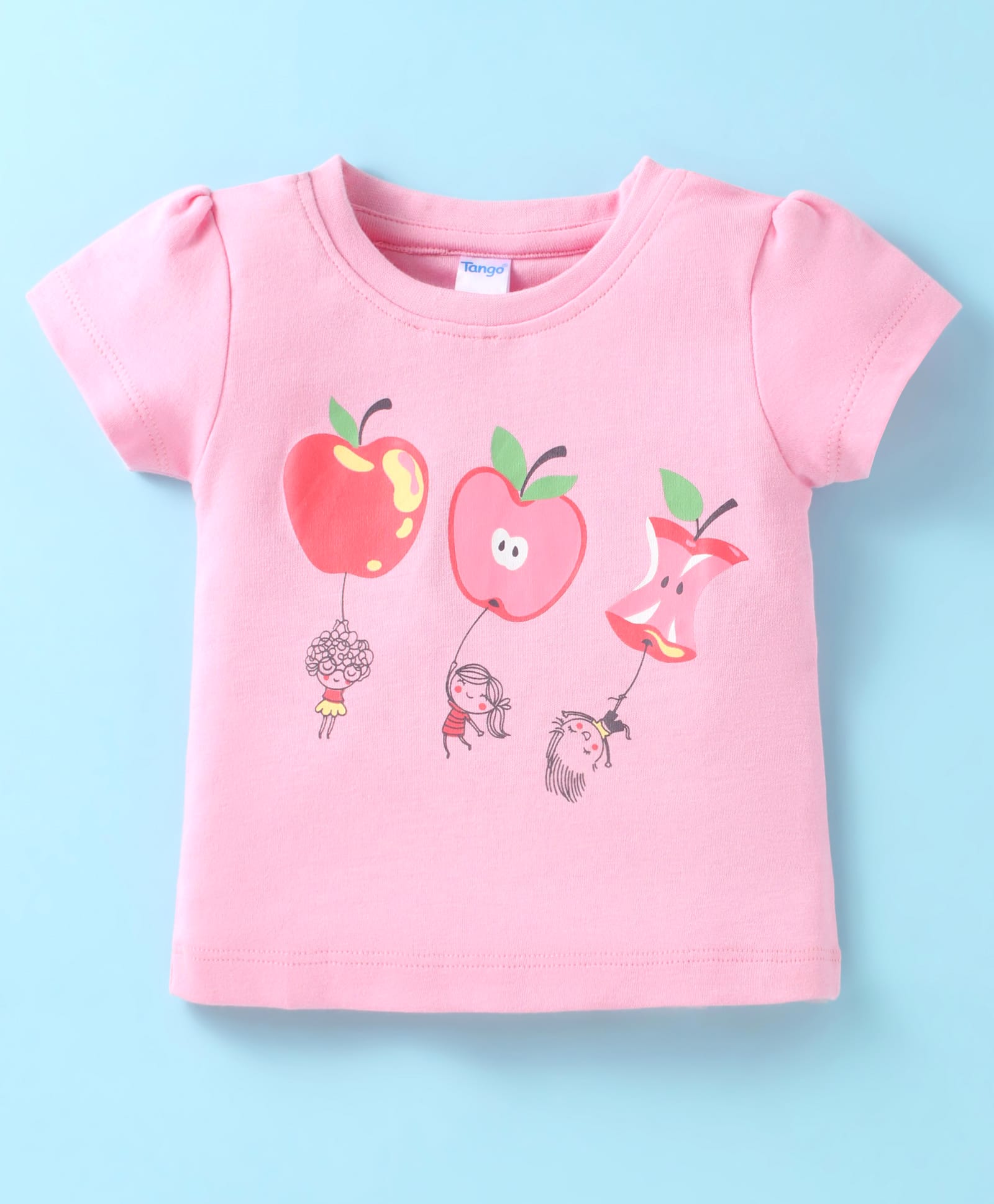 Tango Interlock Knit Half Sleeves Top with Apple Print - Pink-image-11