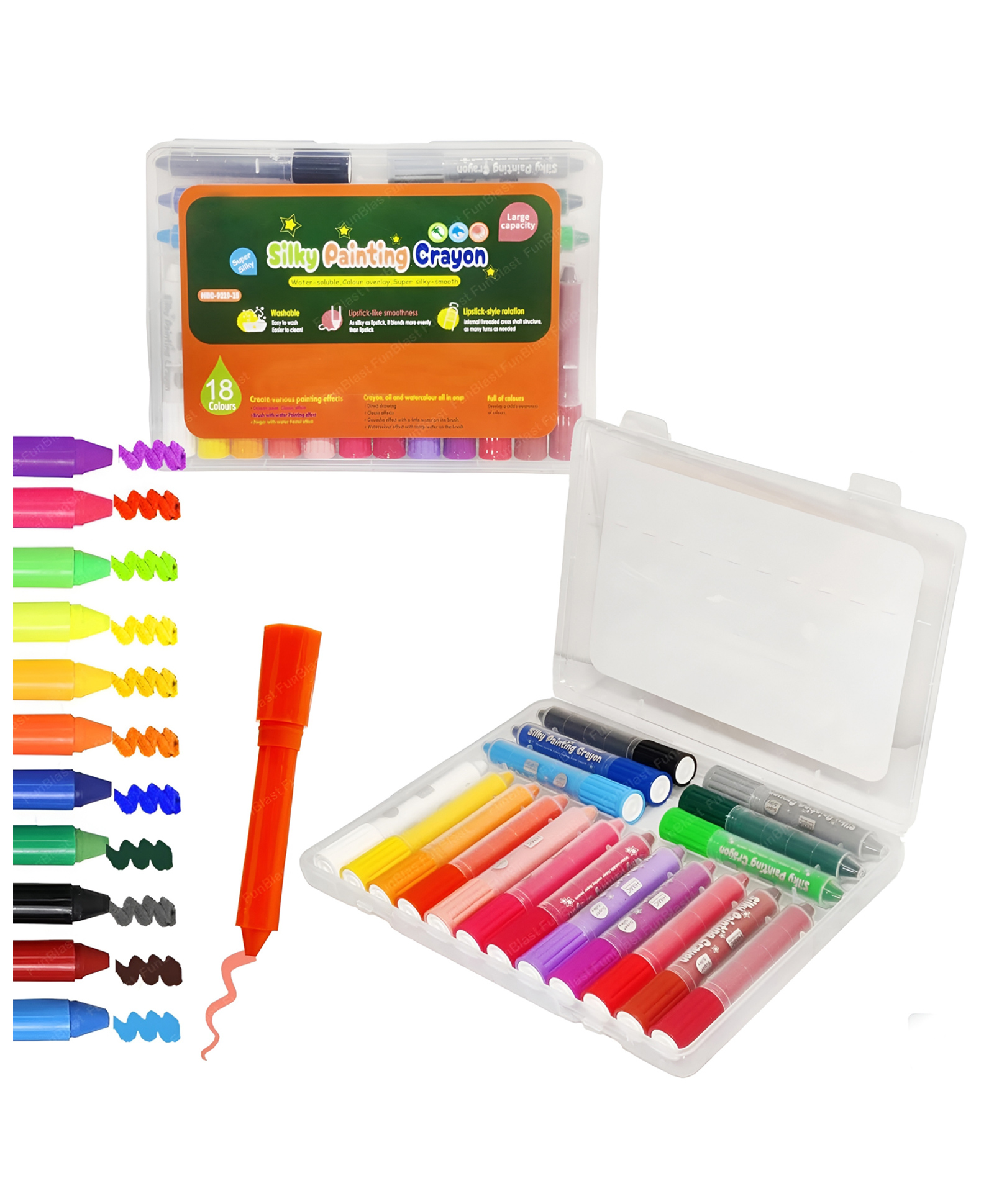 Elecart Silky Crayons SetNon-Toxic, Washable, Rotating Crayons for Kids & Toddlers, Safe Body Paint & Blendable Art Sticks for Creativity (18 Colours)-picture-24