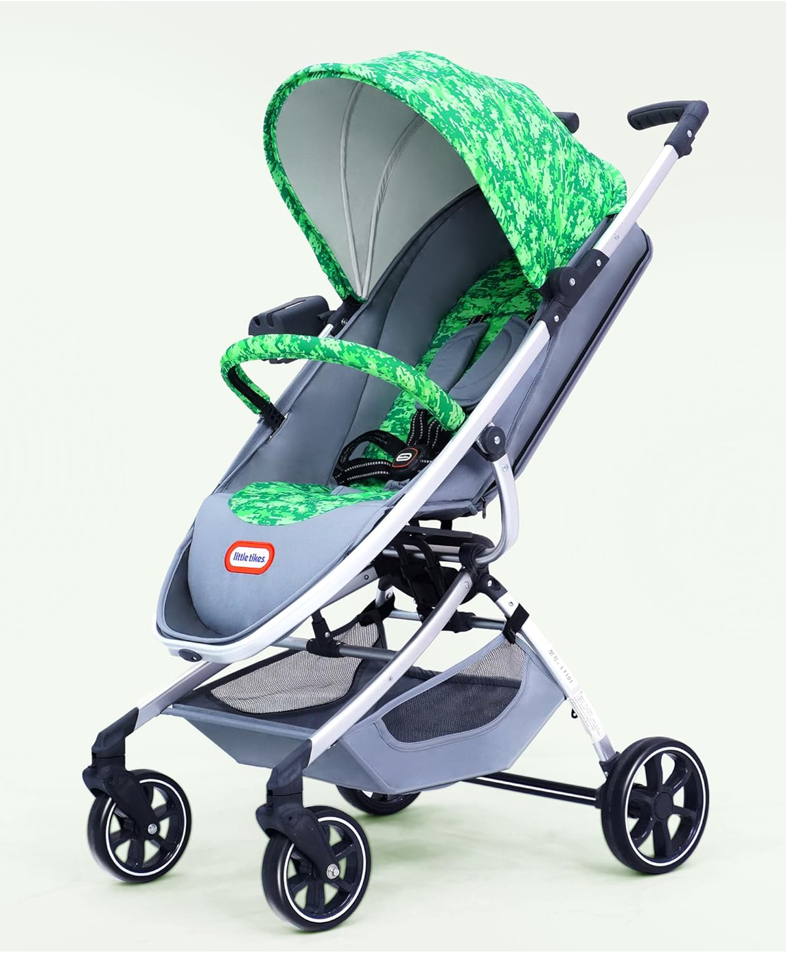 Baby Stroller Pram for New Born 0-3 Years Infant Toddler 5 Point Safety Belt Anti Skid PU Tyres Adjustable Canopy & Handle Bar Bottle Holder -Green-image-27