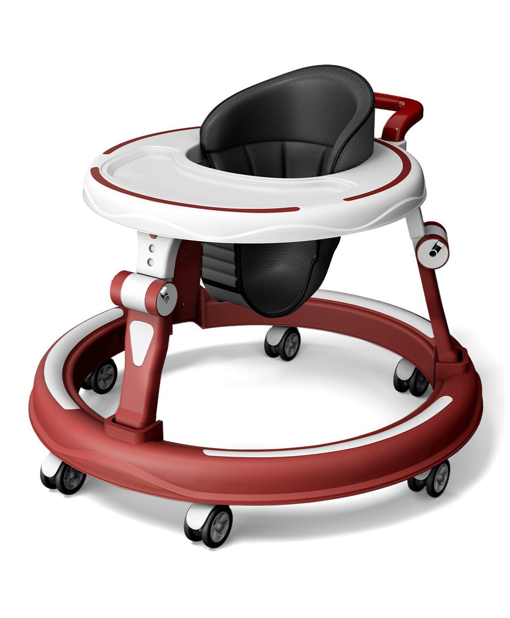 StarAndDaisy 360 Degree Baby Walker Adjustable Height Multi-Function Anti-Rollover Folding Walker with Height Adjustable Baby Boy & Girl Walker - Red