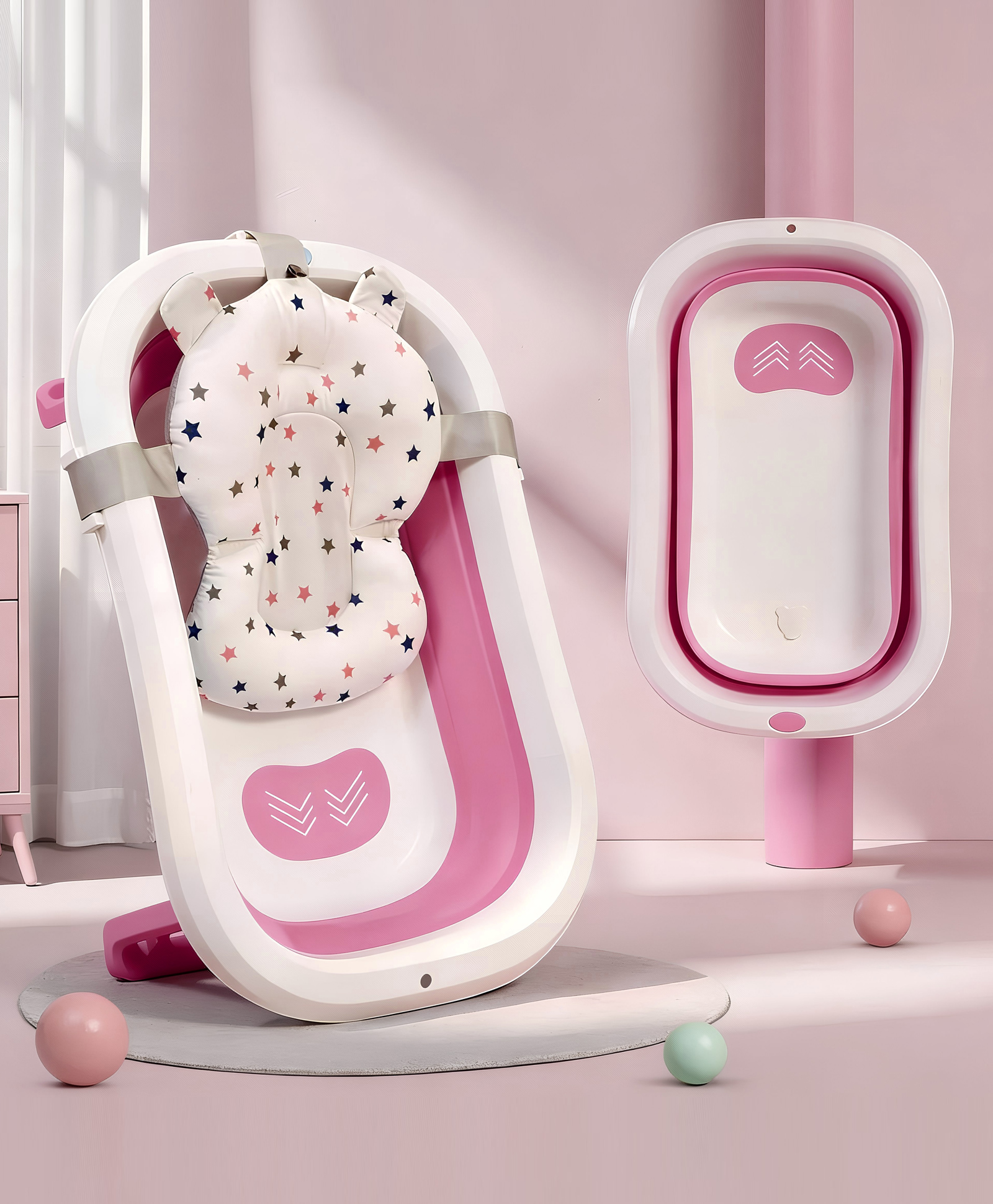 StarAndDaisy Bath Tub for Baby Foldable Bathtub for Kids with Cushion Space Saving Design Newborn Baby Folding Bathing Tub Girls & Boys with Soap Tray Easy to Store - Red-image-49