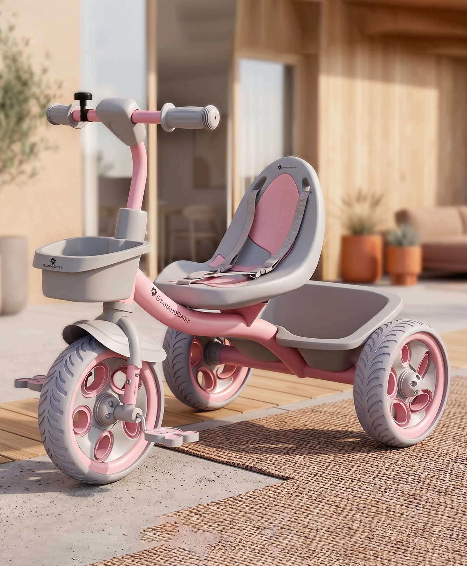 StarAndDaisy Tricycle for Kids 2-5 Years Boys & Girls/Tri Cycles/Trike Cycle with Seat Belt, Bell, 360° Rotating Handlebar & Dual Storage Basket, Children Bike Toy with Pedals - Pink-picture-11