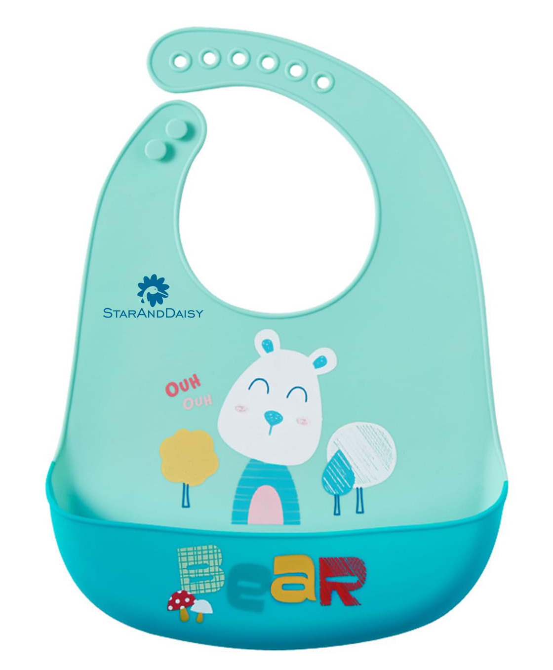 StarAndDaisy Reusable Silicone Bib for Baby with Adjustable Buttons for Mess-Free Feeding, Weaning, and Easy Cleaning and Waterproof (Printed-Bear--image-27