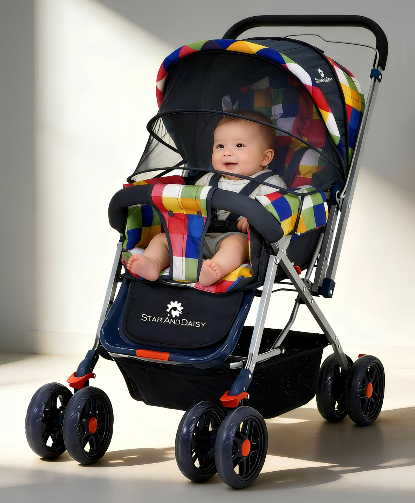StarAndDaisy Baby Stroller with Lightweight ,Foldable Pram for Baby with 5-Point Safety Harness, Adjustable Backrest - (Pi Rainbow)-picture-22