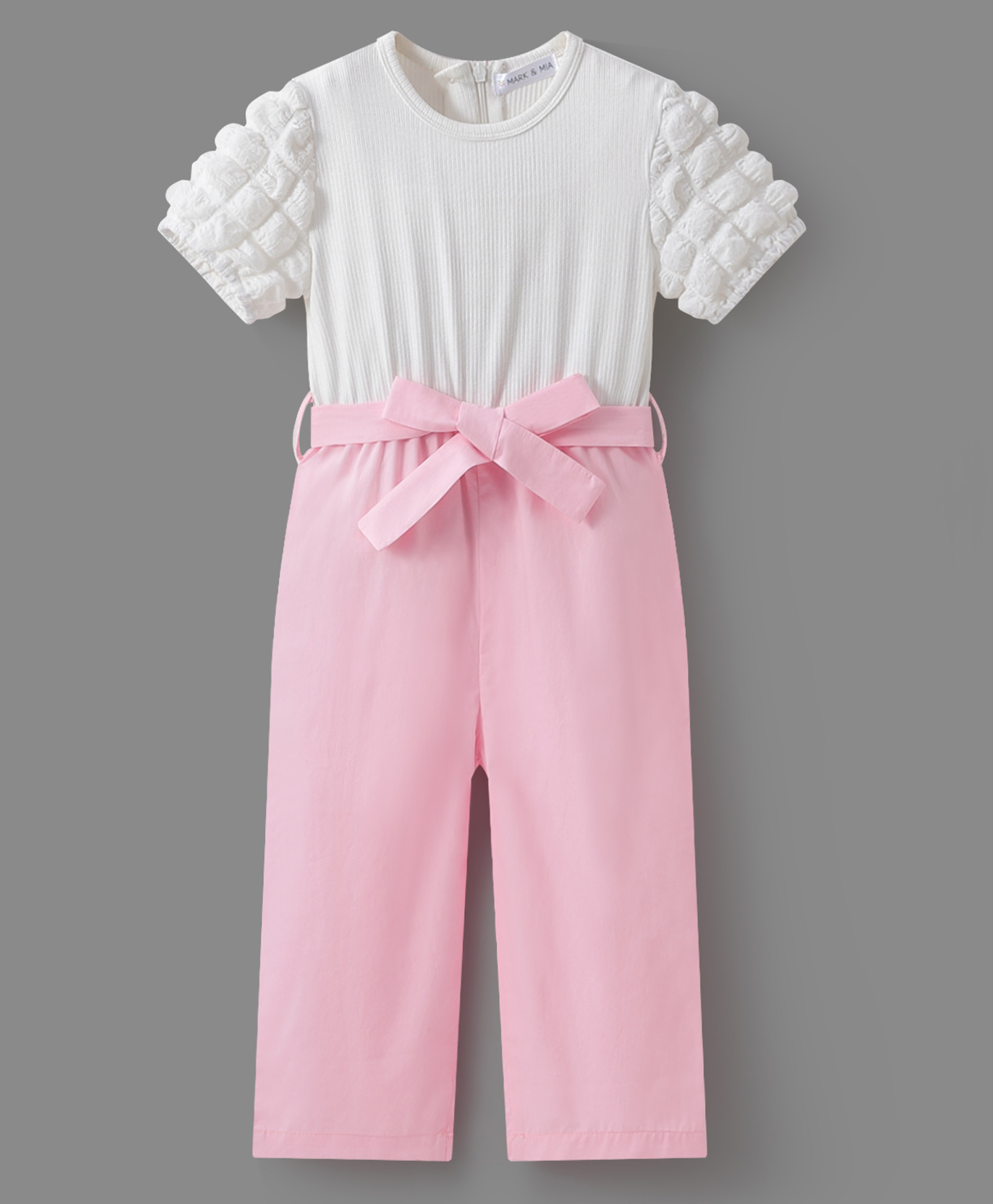 Mark & Mia Cotton Knit Half Sleeves Textured Jumpsuit - Pink & White-picture-18