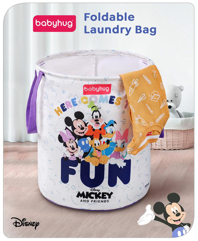 Babyhug Disney Foldable Laundry Bag withHandle Mickey & Friends Theme - White-picture-18