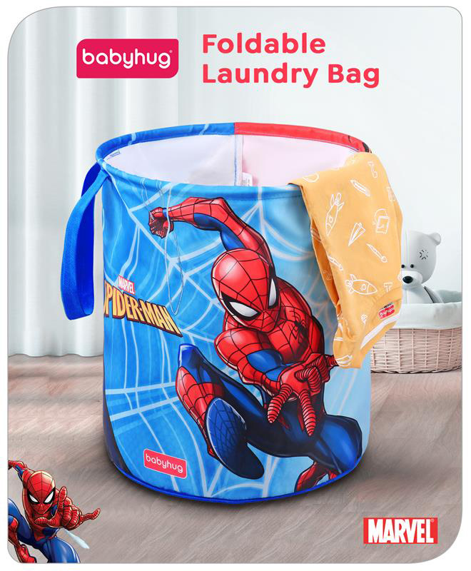 Babyhug Disney Foldable Laundry Bag with Handle Spider Man Theme - Blue-picture-17