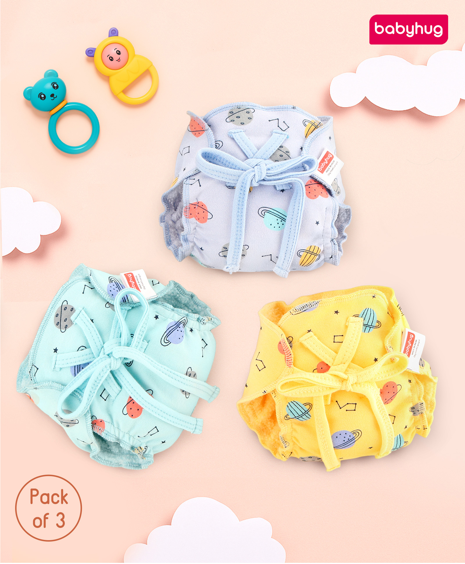 Babyhug Leak-Proof Cloth Langot Pack of 3 Small Solar Print - Multicolour | Triple Layer Protection | Reusable | Designed for Short Term Comfy Wear | Mess Free-image-44