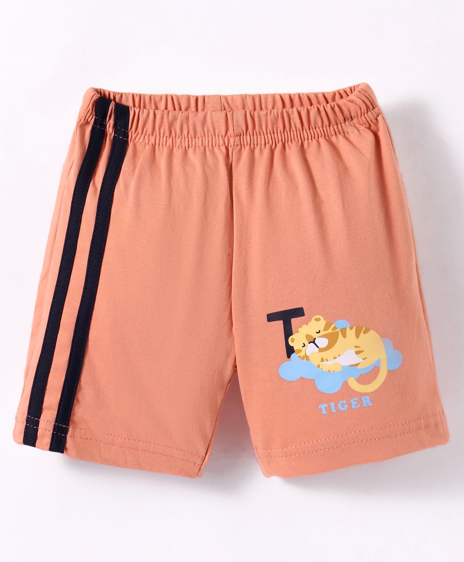 Tango Single Jersey Knit Knee Length Shorts with Tiger Print & Tape Detailing - Peach-picture-7