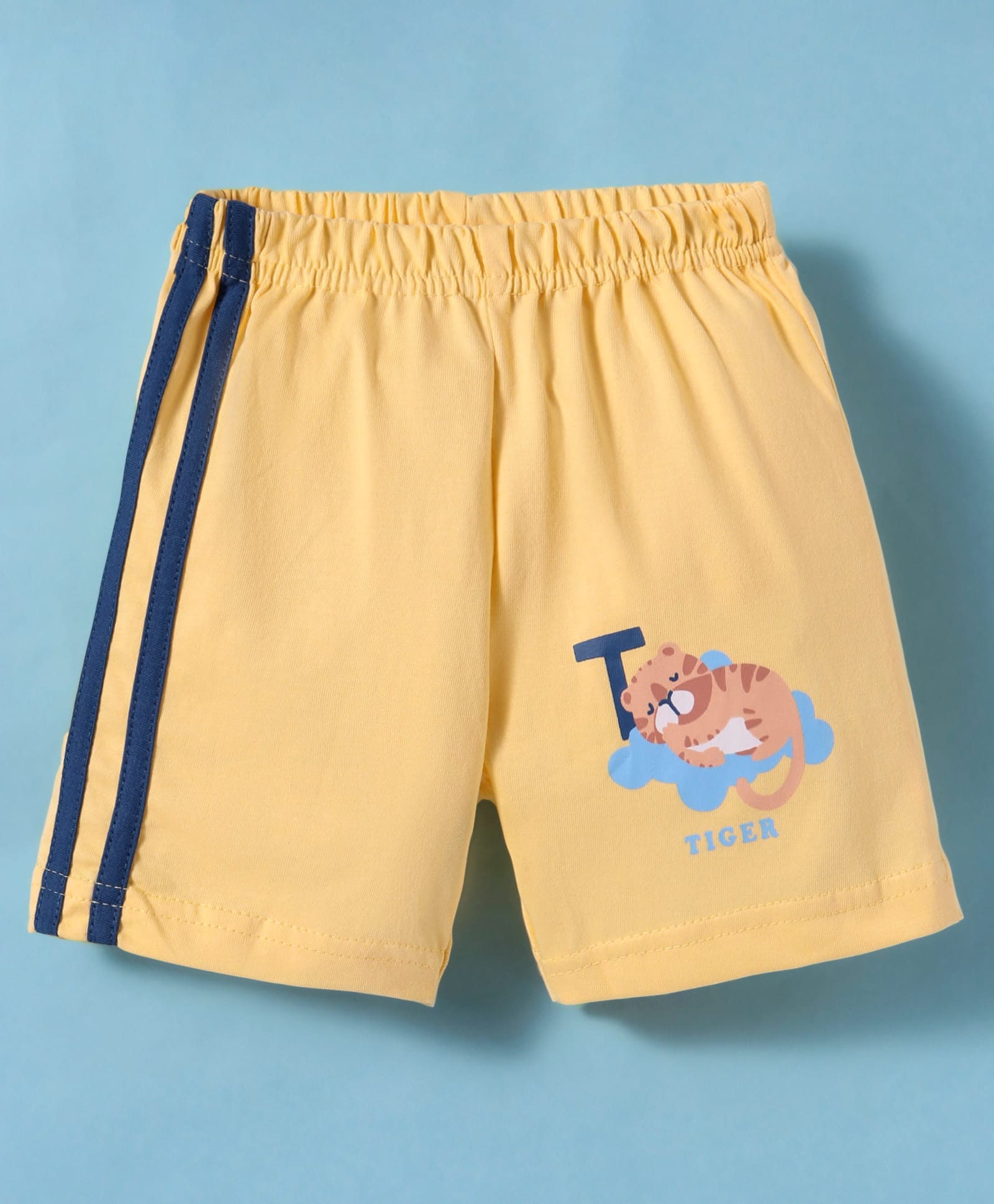 Tango Single Jersey Knit Knee Length Shorts with Tiger Print & Tape Detailing - Golden-picture-23