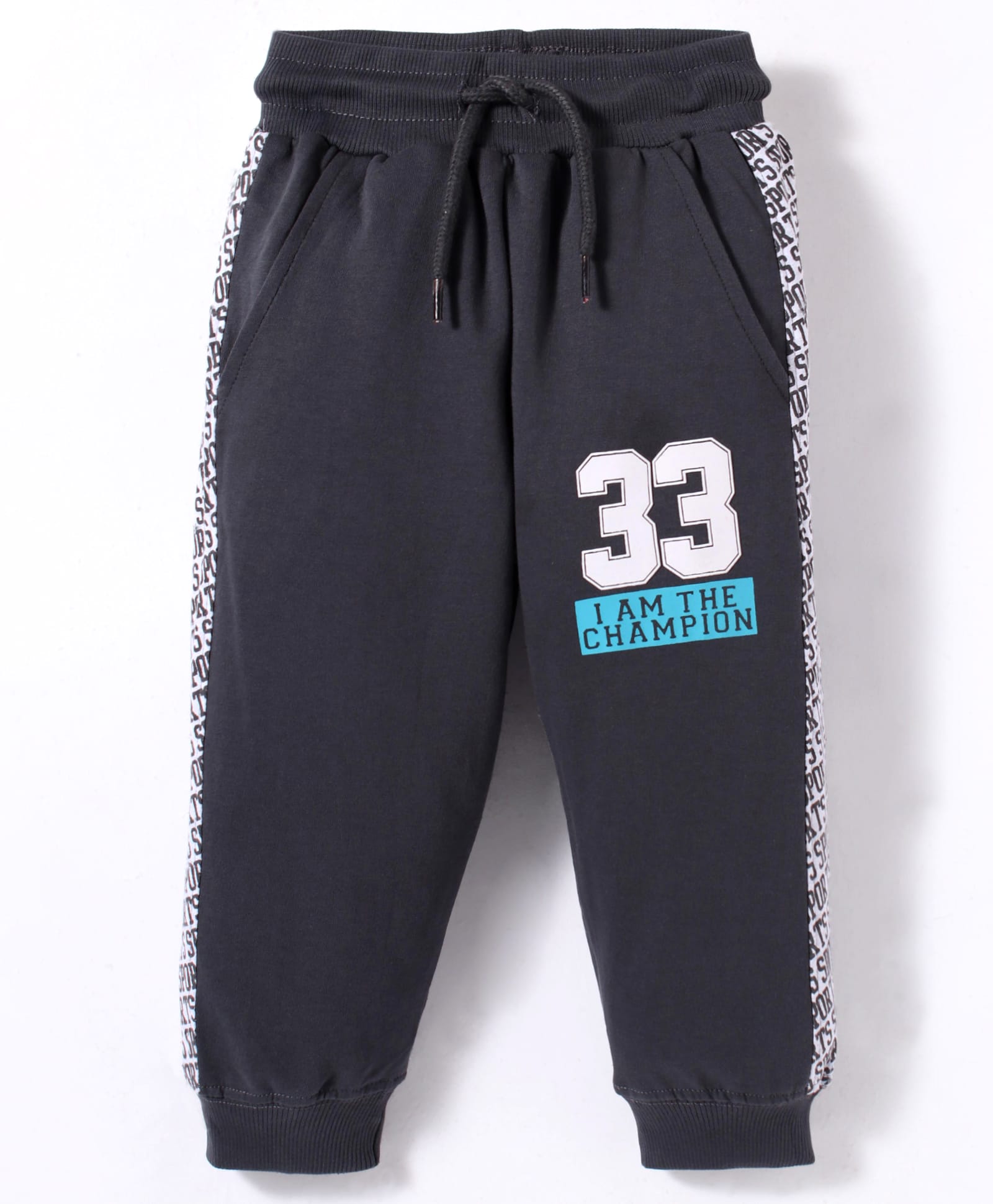 Taeko Looper Knit Full Length Lounge Pants With Sport Text Print - Charcoal Grey-image-13