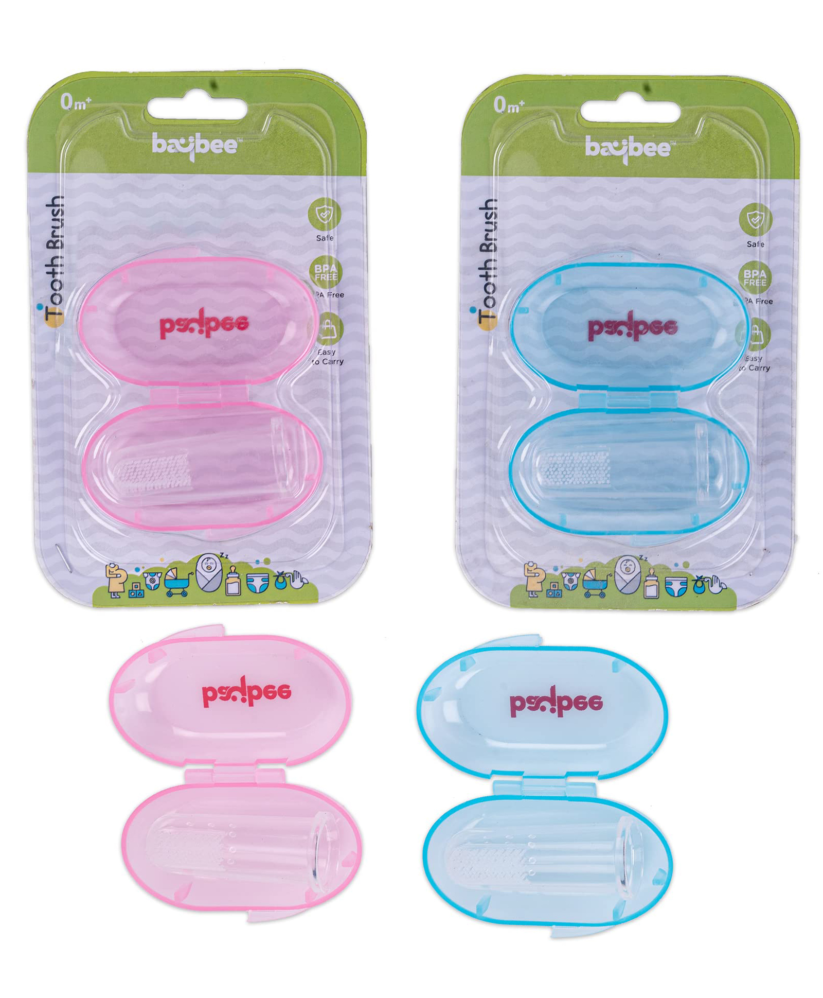 Baybee Silicone Baby Finger Toothbrush, Food Grade Silicon Kids Toothbrush with Case for Easy Cleaning, Soothing Gums & Oral Hygiene (Pack of 2)-image-44