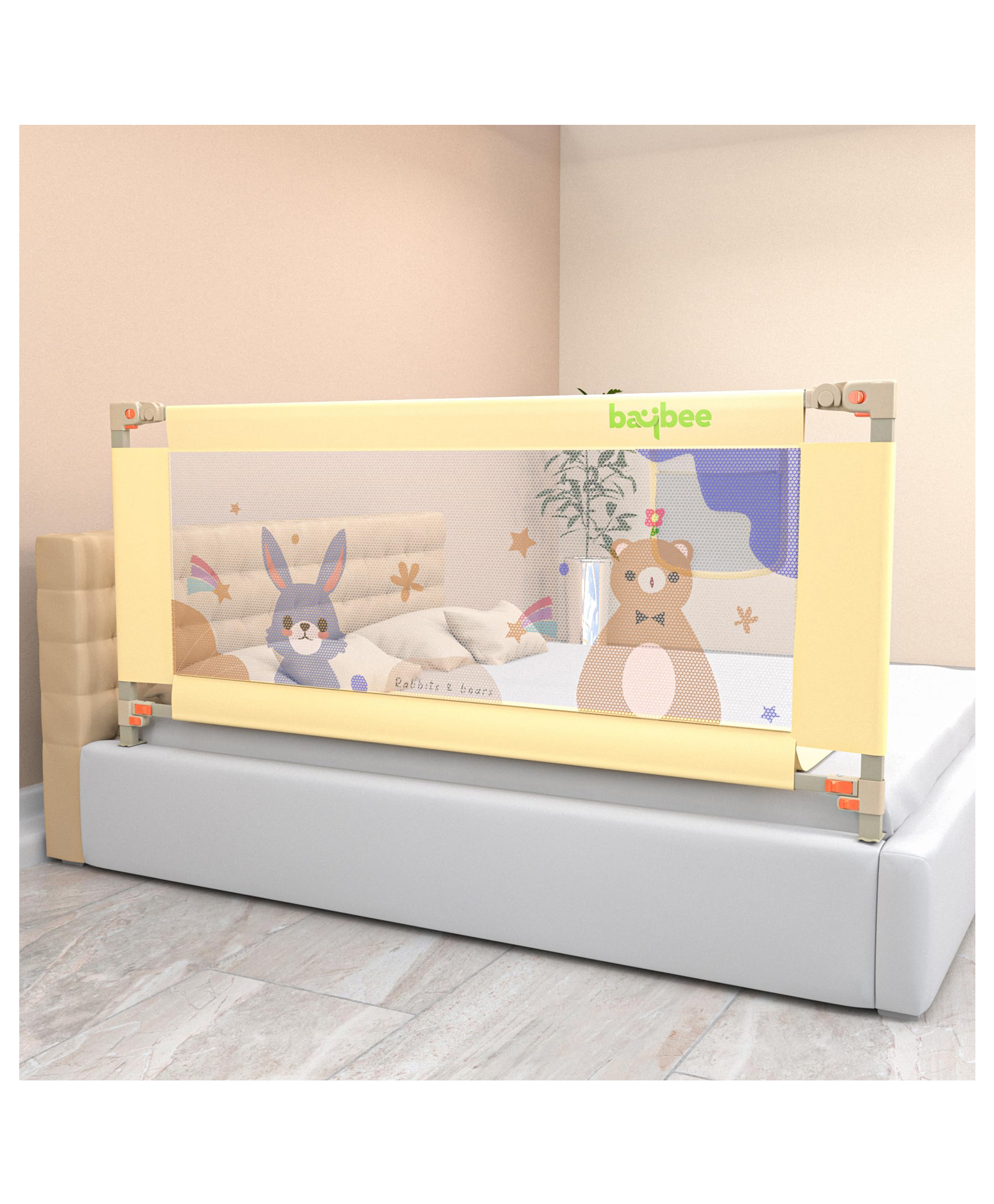 BAYBEE Baby Bed Rail Guard for Baby Safety with 28 Height Adjustable, Portable Bed Side Protector for Baby Falling | Foldable Single Side Bed Railing for Baby Toddler Kids (Beige, 150x80cm)-picture-22