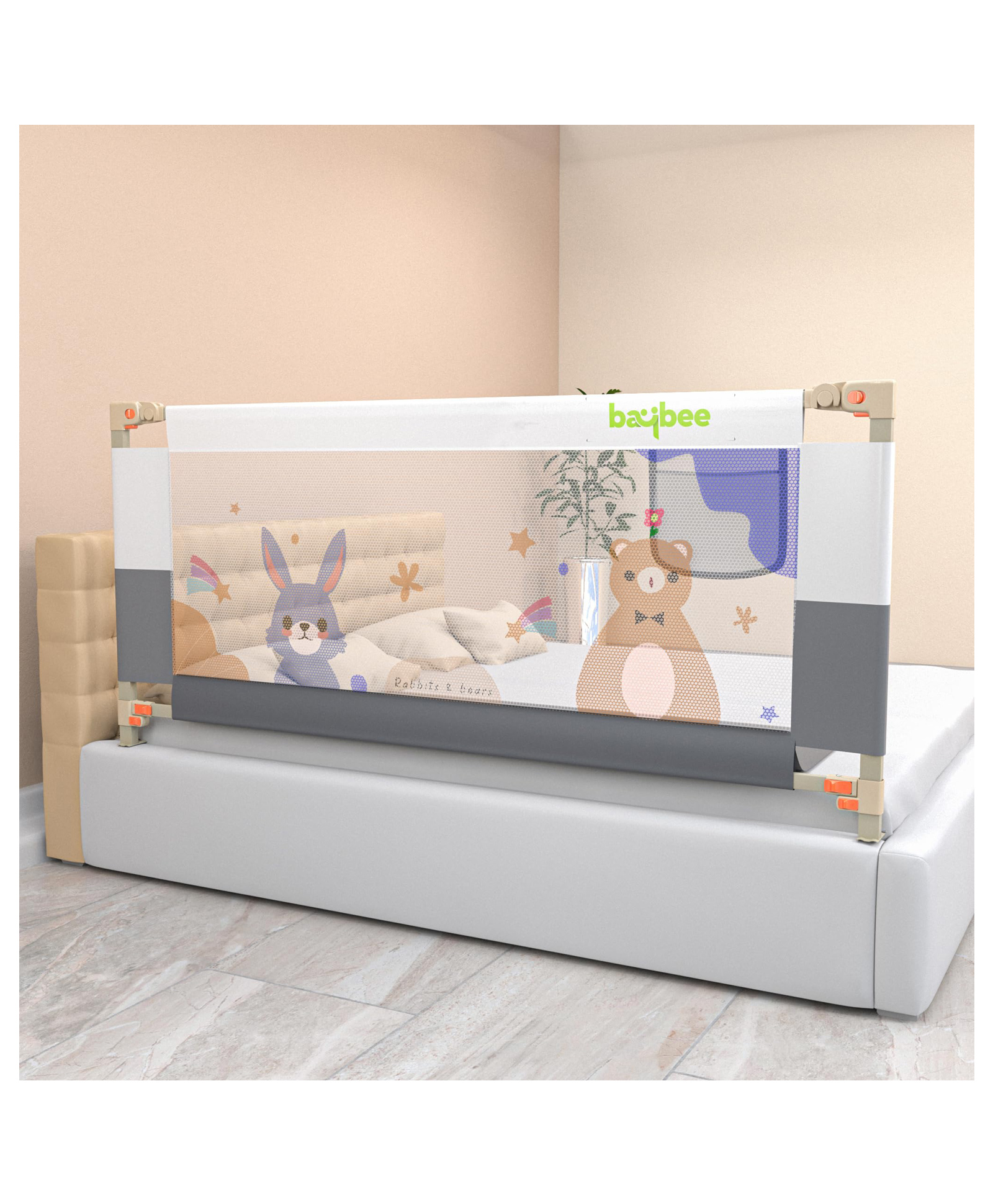 BAYBEE Baby Bed Rail Guard for Baby Safety with 28 Height Adjustable, Portable Bed Side Protector for Baby Falling | Foldable Single Side Bed Railing for Baby Toddler Kids (Grey/White, 150x80cm)-image-49