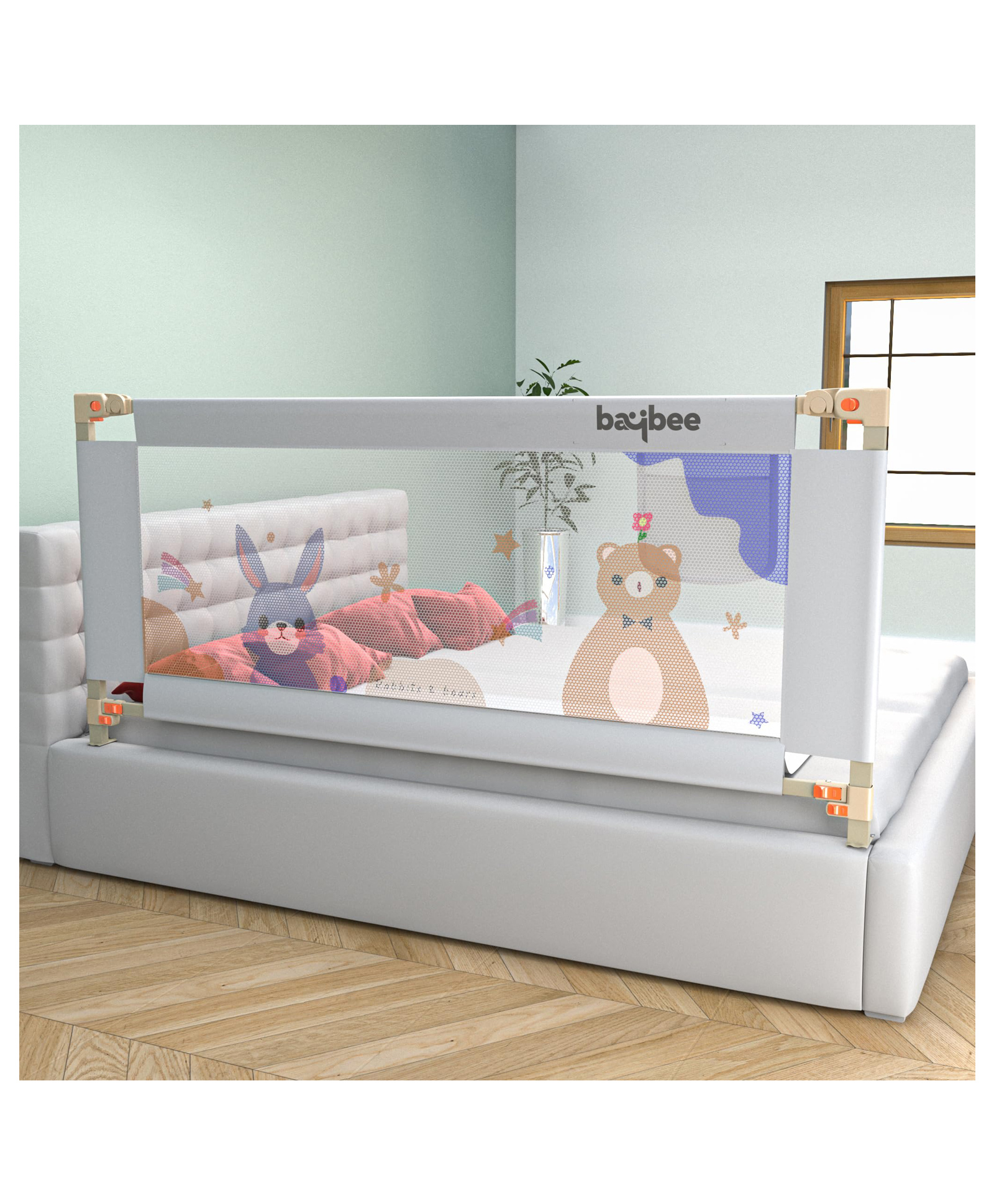 BAYBEE Baby Bed Rail Guard for Baby Toddlers Safety, Portable Kids Bed Rail Safeguard Fence with 28 Adjustable Height | Foldable Single Side Bed Protector for Newborn Baby (Light Grey, 180x80cm)-picture-19