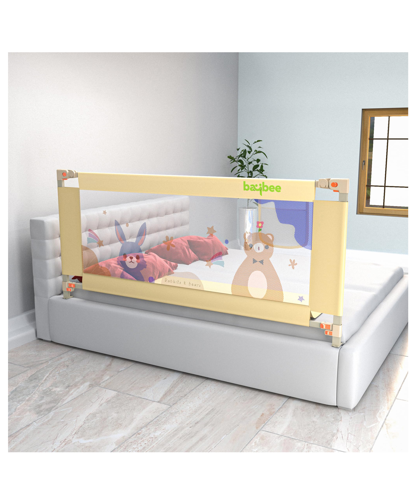 BAYBEE Baby Bed Rail Guard for Baby Toddlers Safety, Portable Kids Bed Rail Safeguard Fence with 28 Adjustable Height | Foldable Single Side Bed Protector for Newborn Baby (Beige, 200x80cm)-picture-16