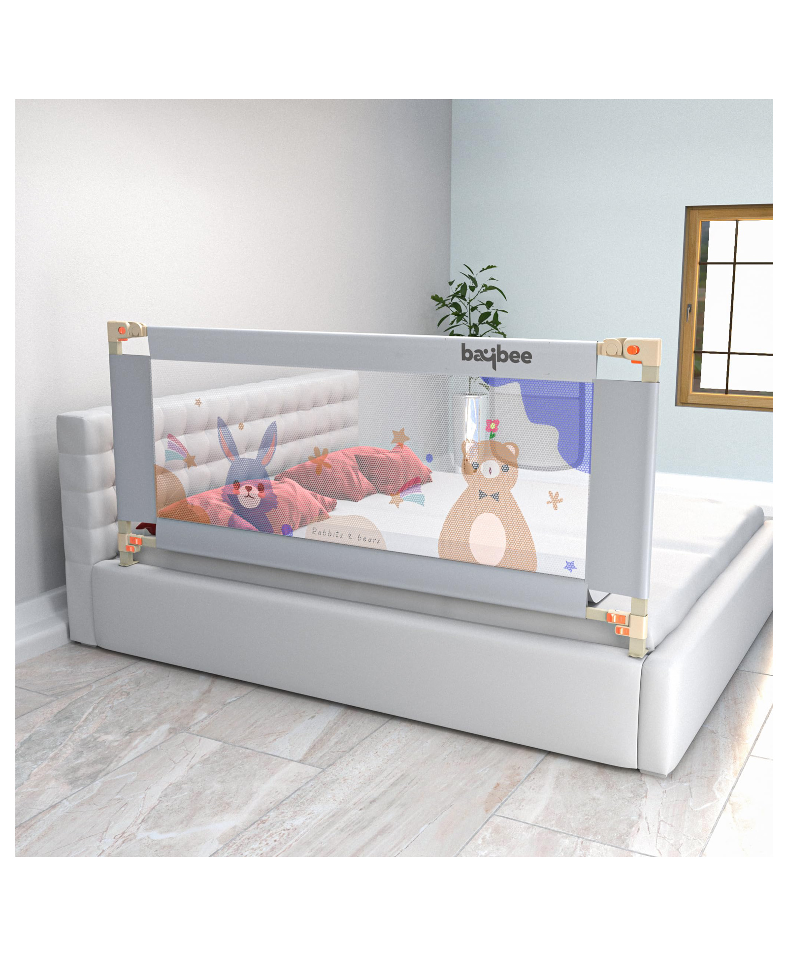 BAYBEE Baby Bed Rail Guard for Baby Toddlers Safety, Portable Kids Bed Rail Safeguard Fence with 28 Adjustable Height | Foldable Single Side Bed Protector for Newborn Baby (Light Grey, 200x80cm)-image-38