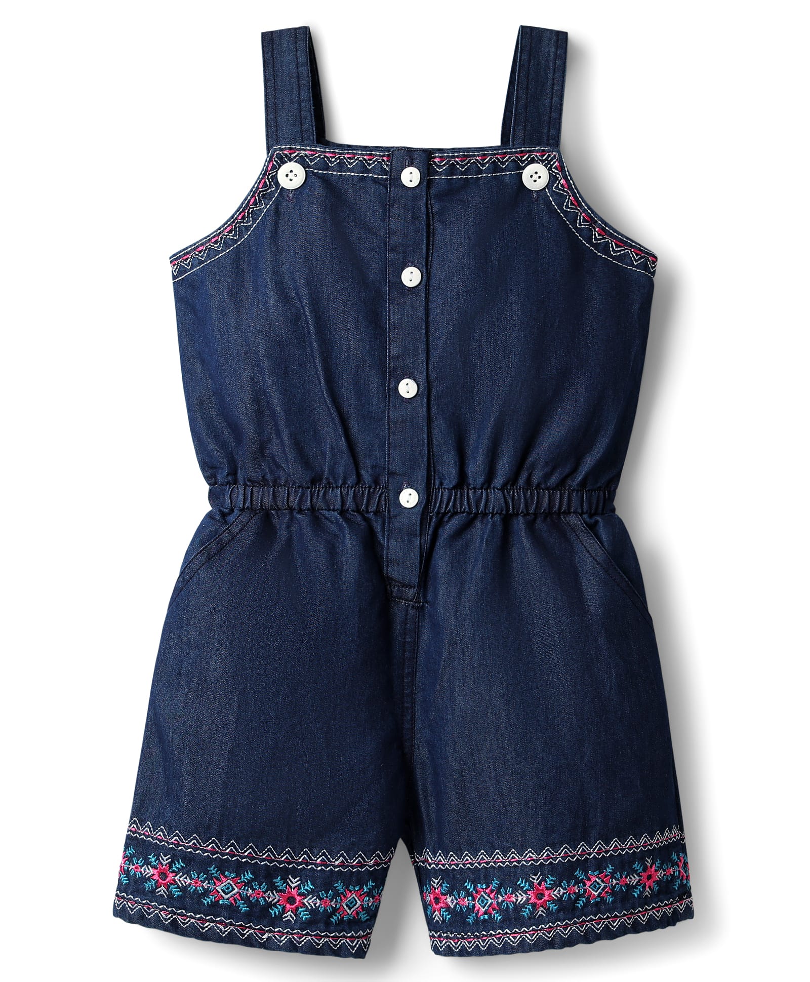 Babyhug Cotton Woven Sleeveless Jumpsuit With Floral Embroidery - Navy Blue-picture-27