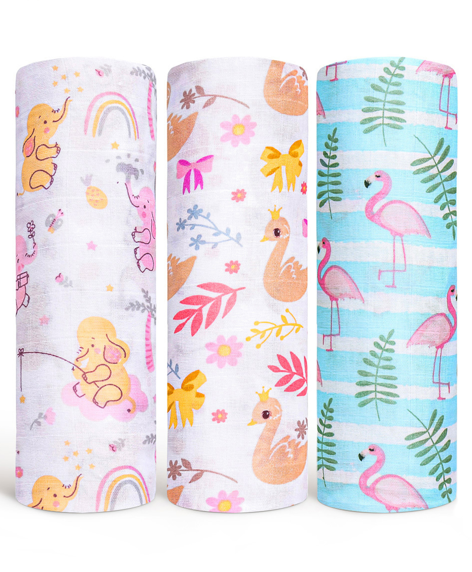 Zoe 100% Cotton Muslin Multipurpose Swaddle Wrap Elephant Print Pack of 3 - Multicolour-picture-34