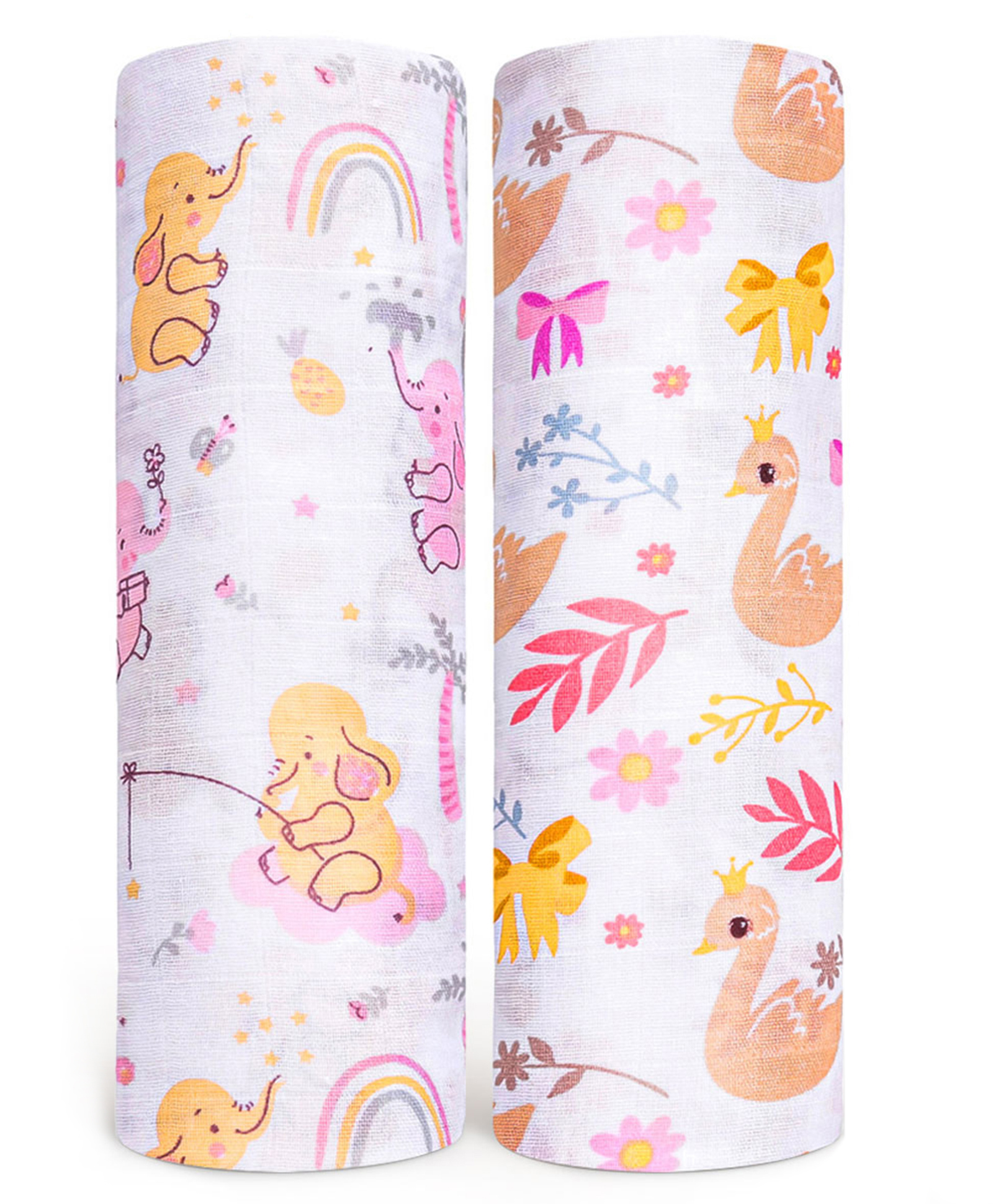 Zoe 100% Cotton Muslin Multipurpose Swaddle Wrap Elephant Print Pack of 2 - Multicolour-image-34