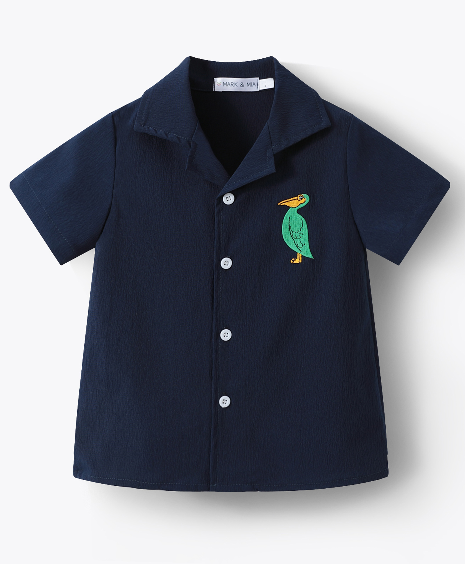 Mark & Mia Half Sleeves Solid Shirt Bird Embroidery - Navy Blue-picture-10