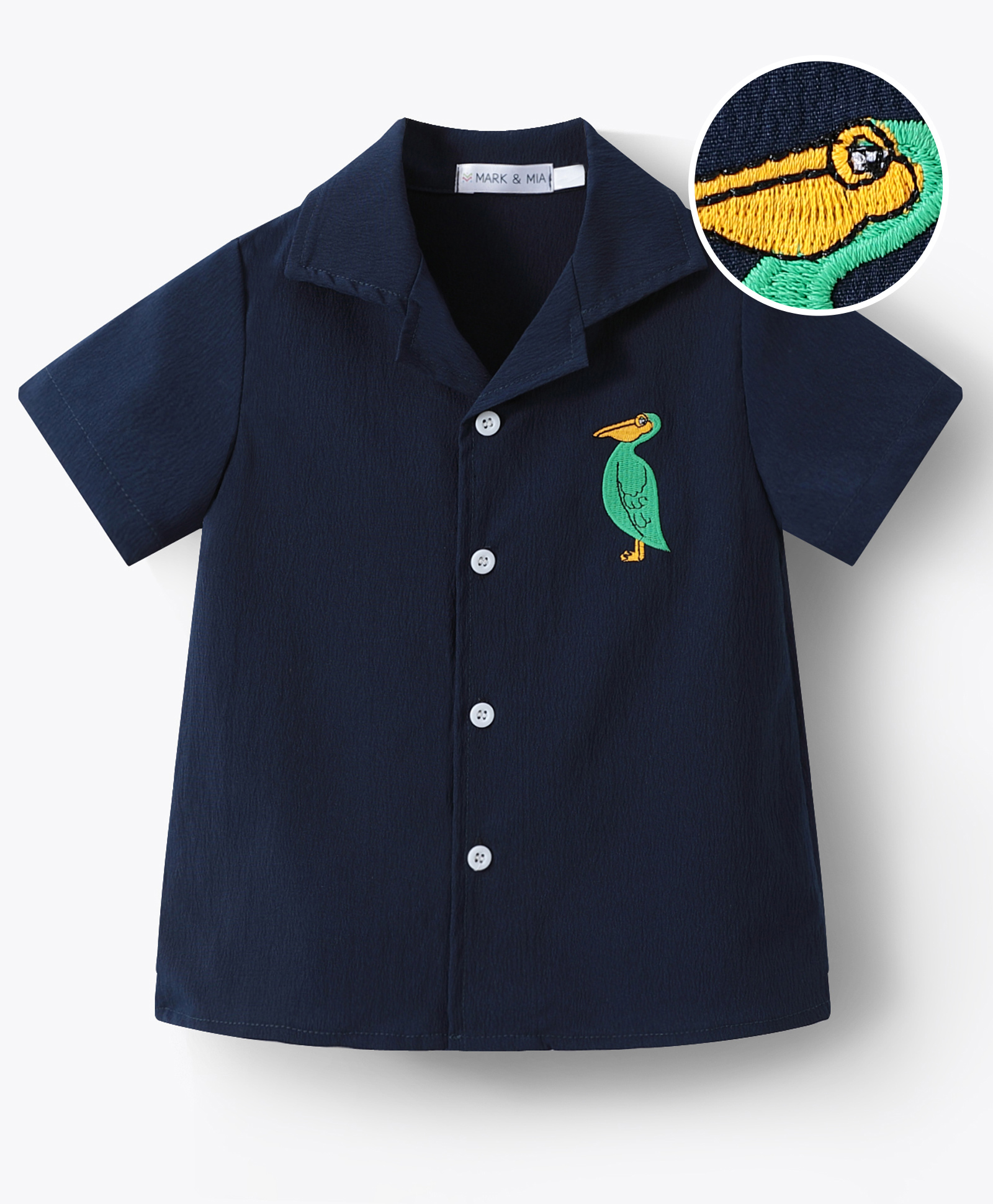 Mark & Mia Half Sleeves Solid Shirt Bird Embroidery - Navy Blue-image-47