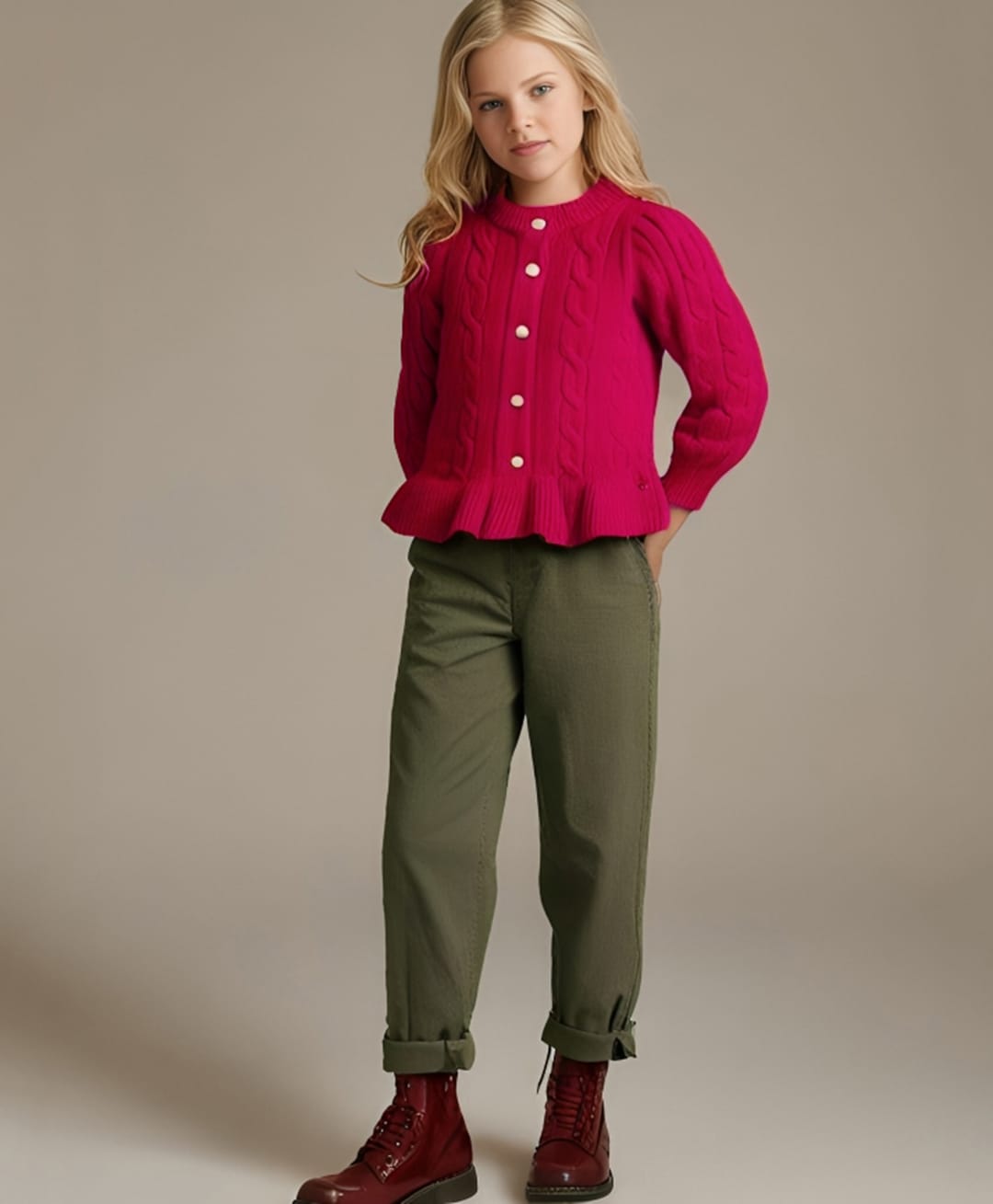 Cherry Crumble By Nitt Hyman Full Sleeves Cable Knit Designed Sweater - Fuchsia-picture-24