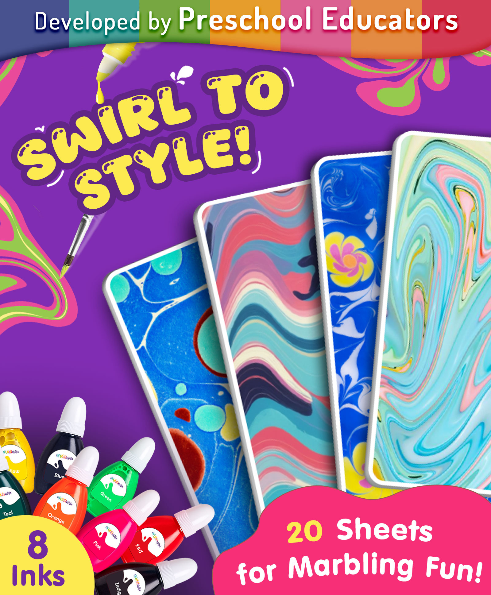 Intelliskills DIY Handy Marbling Kit for Kids | Water Based Creative Activity | Art & Craft | Boosts Focus & Hand Control | Multicoloured | Ideal For Gifting | BIS Certified | Educator Recommended