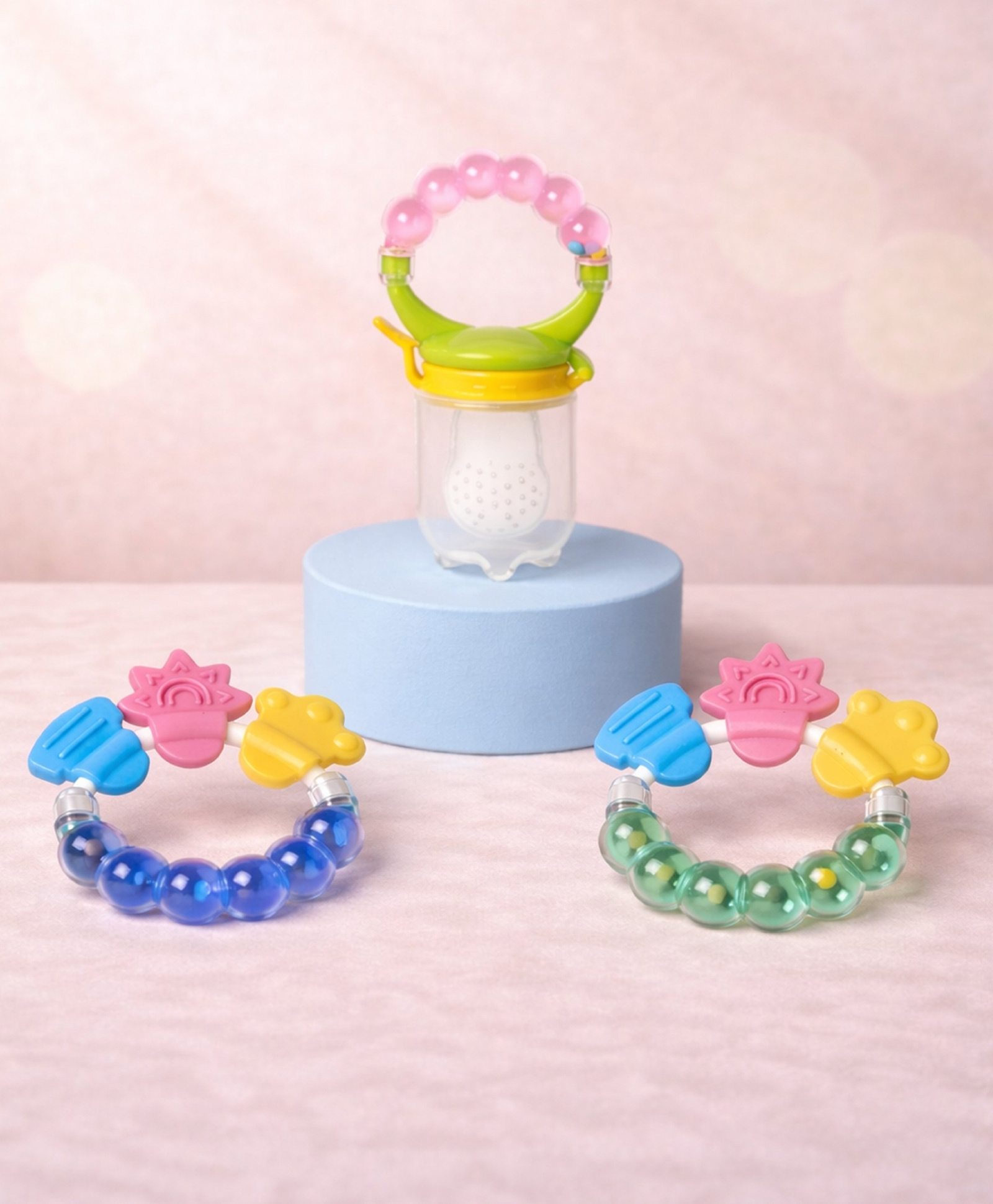 The Cheeky Kidzz Baby Soother Fruit Vegetable Food Rattle Nibbler Soother With 2 Ring Shape Rattle Teething Toy for New Born BPA Free (ASSORTED)-image-35