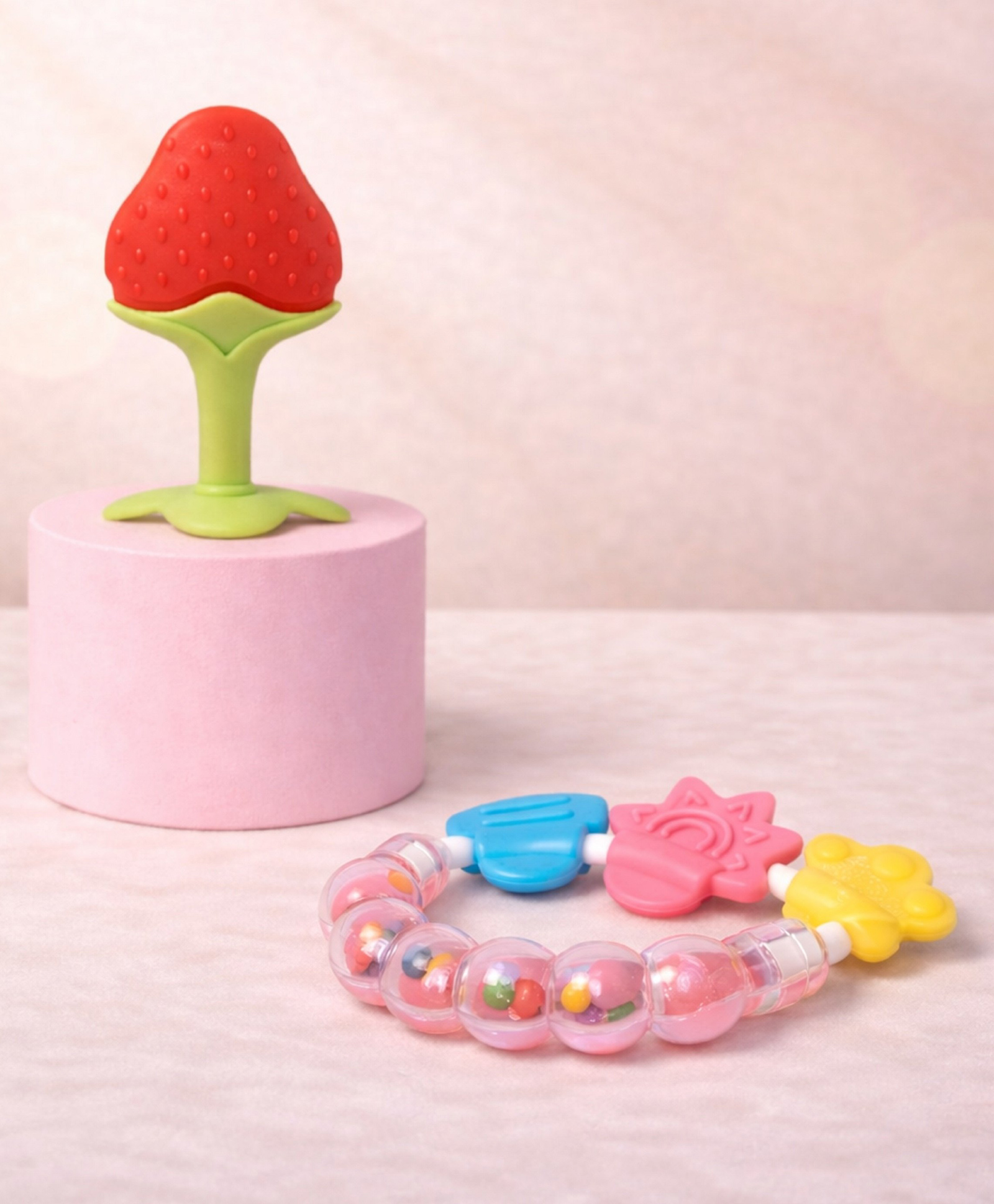 The Cheeky Kidzz Baby Fruit Shape Soft Silicone Teething Toys with Ring Rattle Teether BPA Free Non Toxic - Pack of 2-image-8