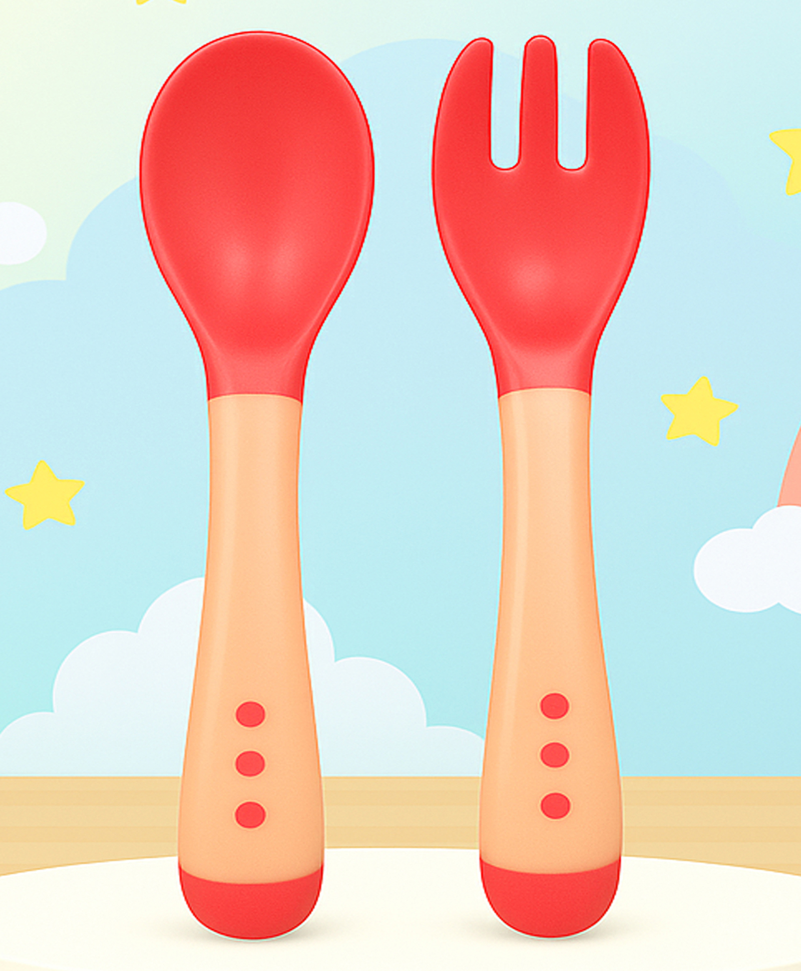 The Cheeky Kidzz Baby Pack of 2 Soft Silicone Feeding Spoon Fork Heat-Resistant Cutlery Spoon Set Safety Self Feeding Learning BPA Free for Babies/New Borns (RED)-image-20