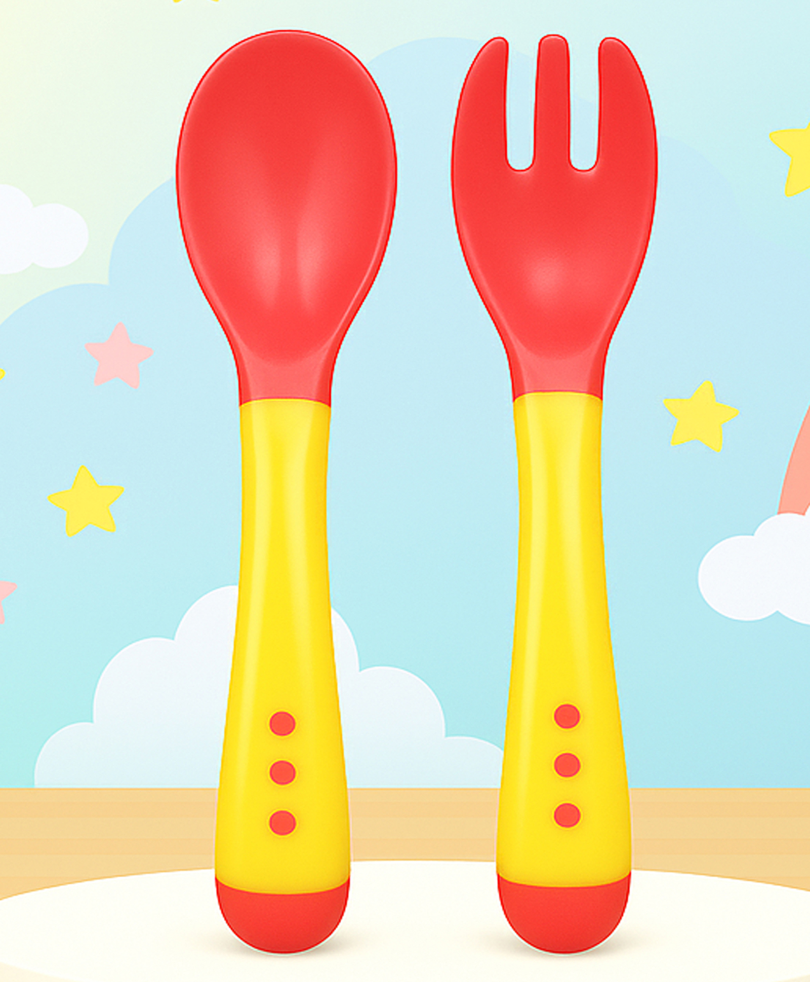 The Cheeky Kidzz Baby Pack of 2 Soft Silicone Feeding Spoon Fork Heat-Resistant Cutlery Spoon Set Safety Self Feeding Learning BPA Free for Babies/New Borns(YELLOW)-picture-25
