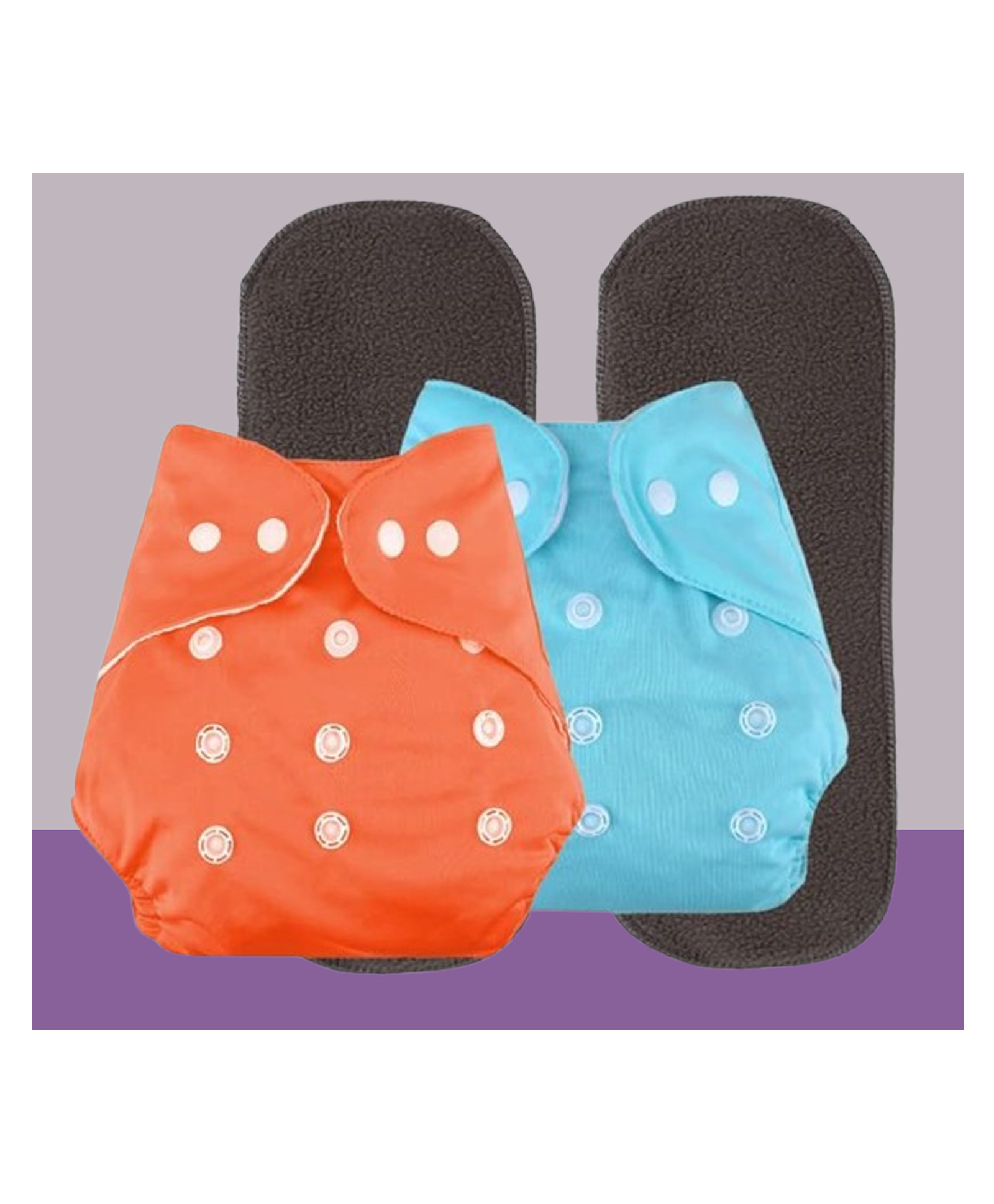 The Cheeky Kidzz Baby Reusable Adjustable Pocket Style Cotton Cloth Diaper And 2 Black Microfiber Bamboo Charcoal Insert Pads (0-24 Months) (Orange & Blue)-image-29