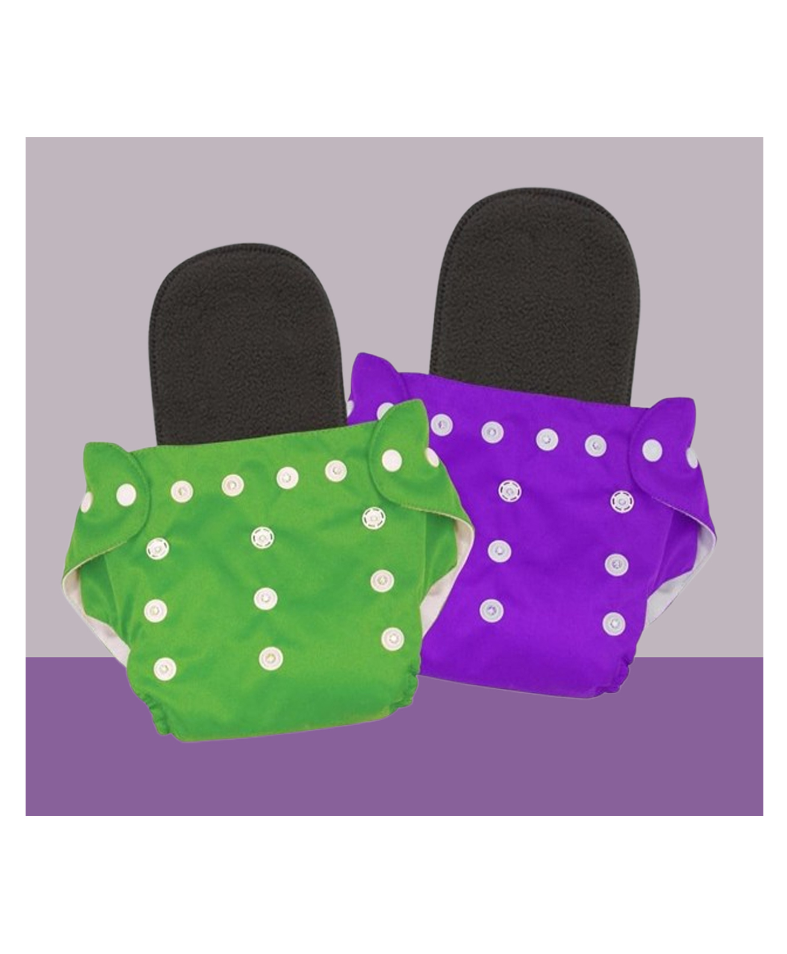 The Cheeky Kidzz Baby Reusable Adjustable Pocket Style Cotton Cloth Diaper And 2 Black Microfiber Bamboo Charcoal Insert Pads (0-24 Months) (Purple & Green)-image-44