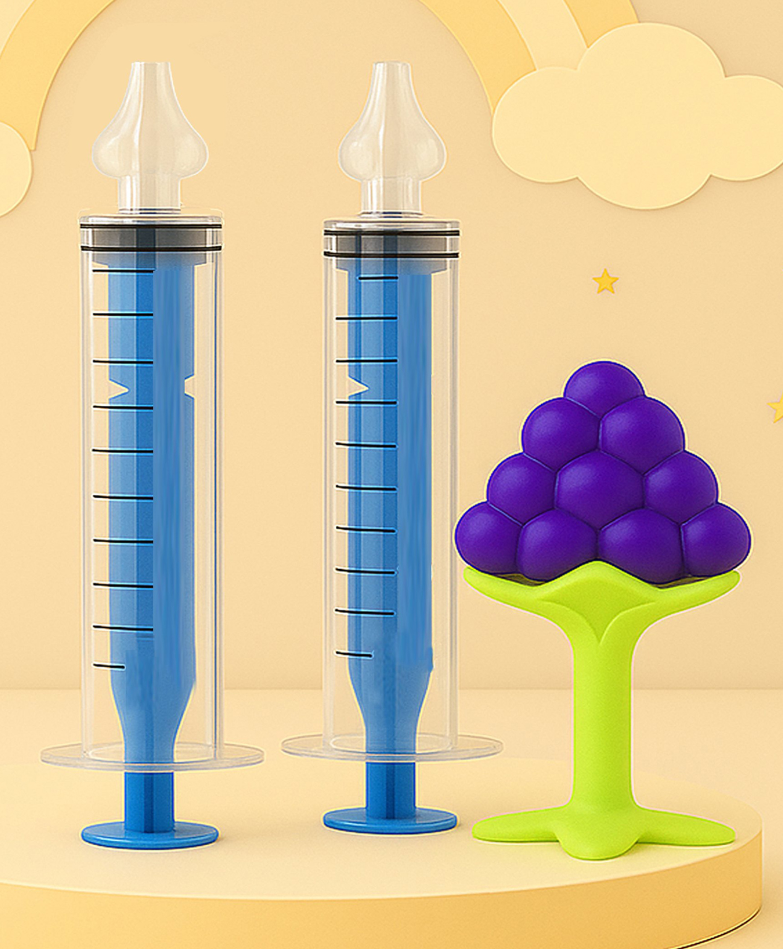 The Cheeky Kidzz Baby Pressure Nasal Syringe Nose Suction With Soft Silicone Fruit Shape Standing Teether For Babies BPA Free (Blue)-image-26