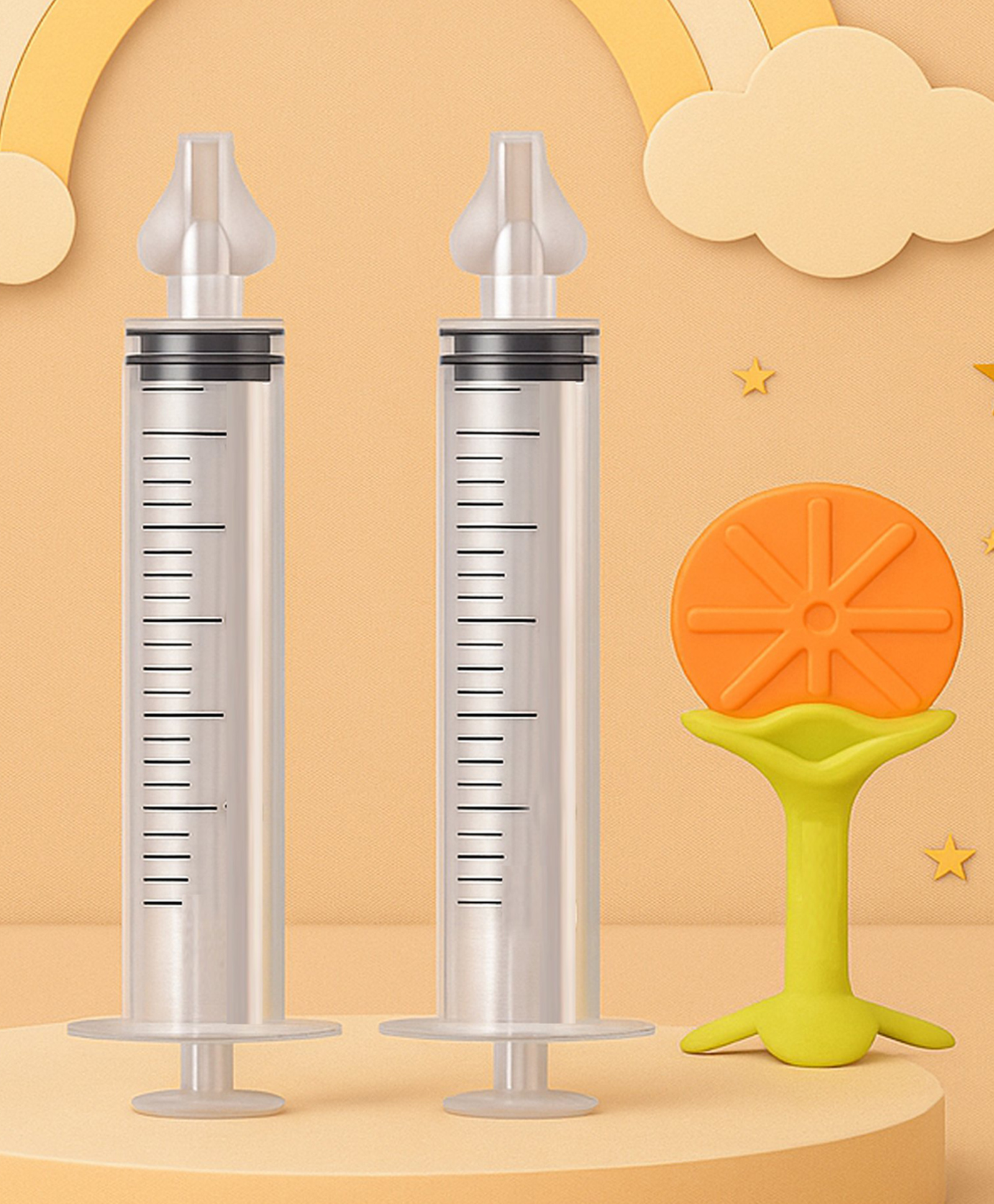 The Cheeky Kidzz Baby Pressure Nasal Syringe Nose Suction With Soft Silicone Fruit Shape Standing Teether For Babies BPA Free (White & Orange)-image-46