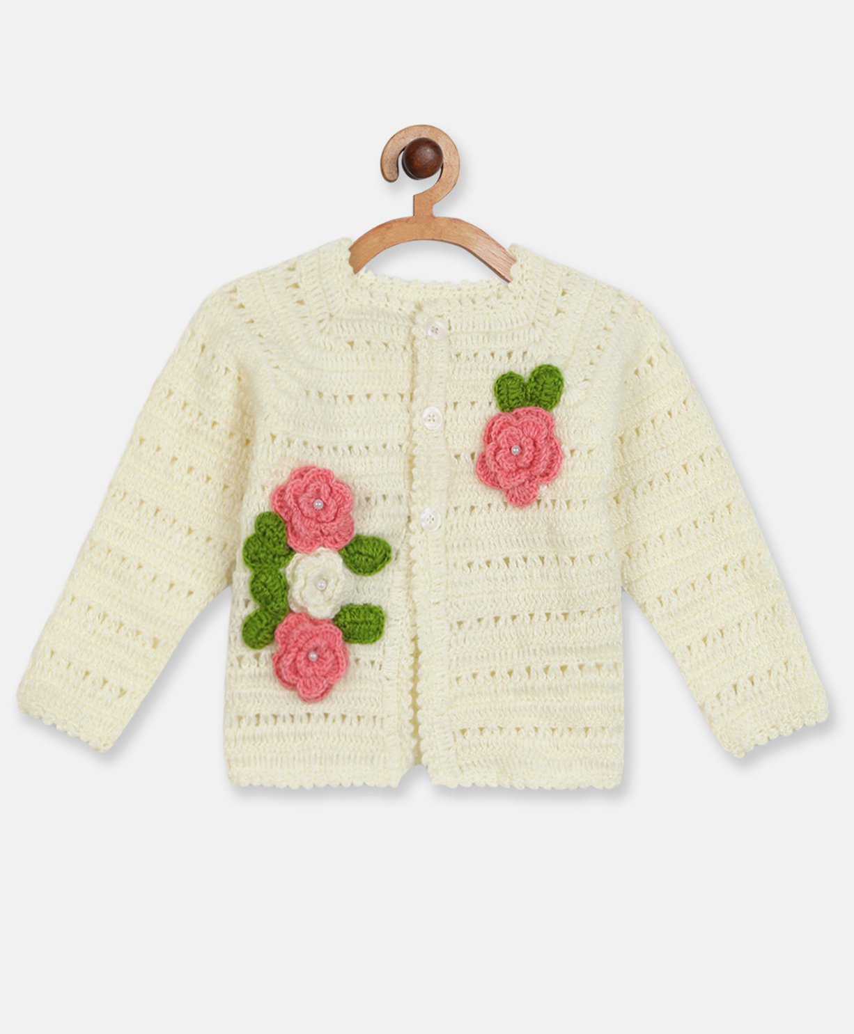 MayRa Knits Knitted Full Sleeves Floral Embroidered Sweater - Cream-image-42
