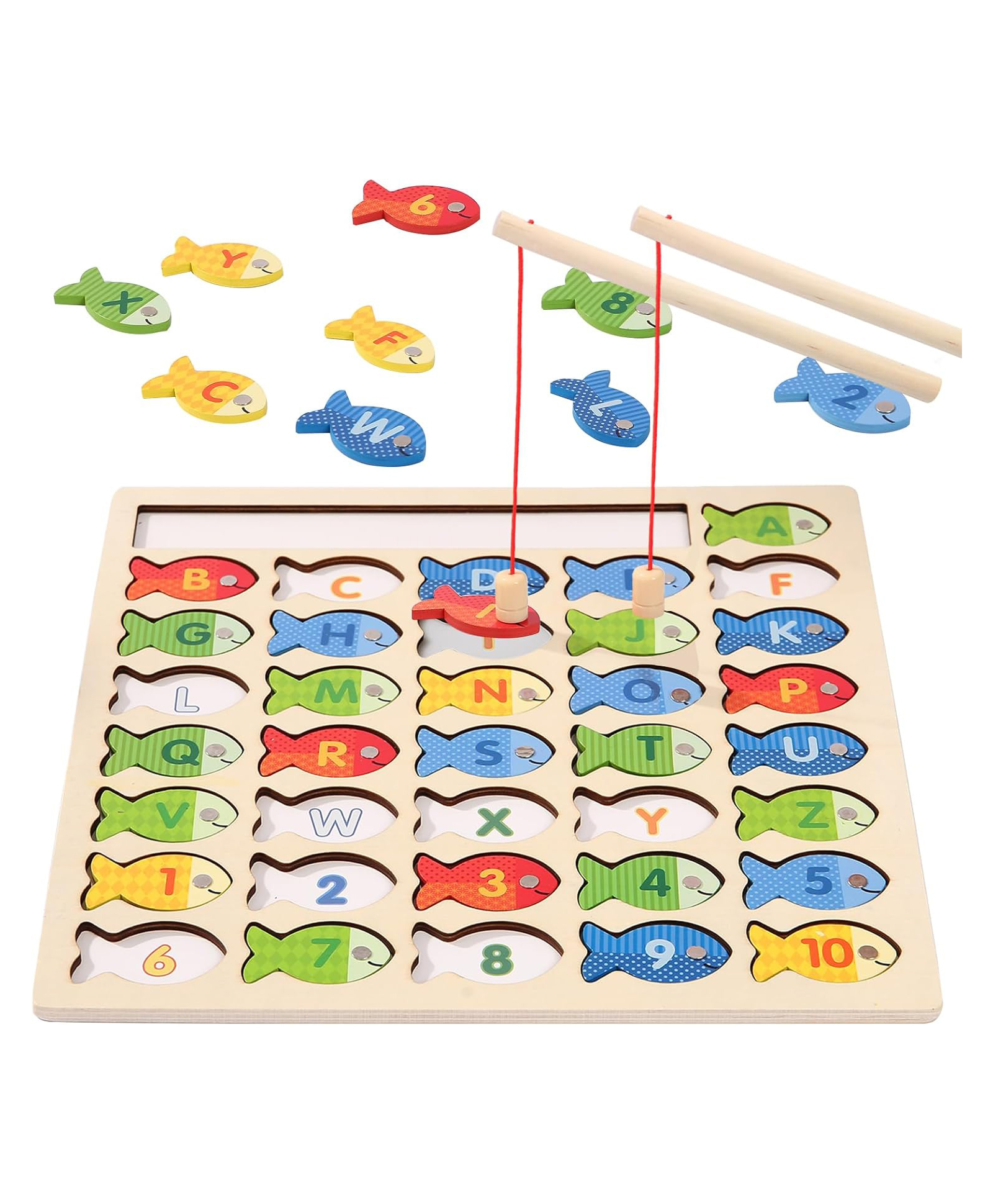 BitFeex Magnetic Alphabet Numbers Fishing Game Wooden Magnetic Fishing Catching Game
