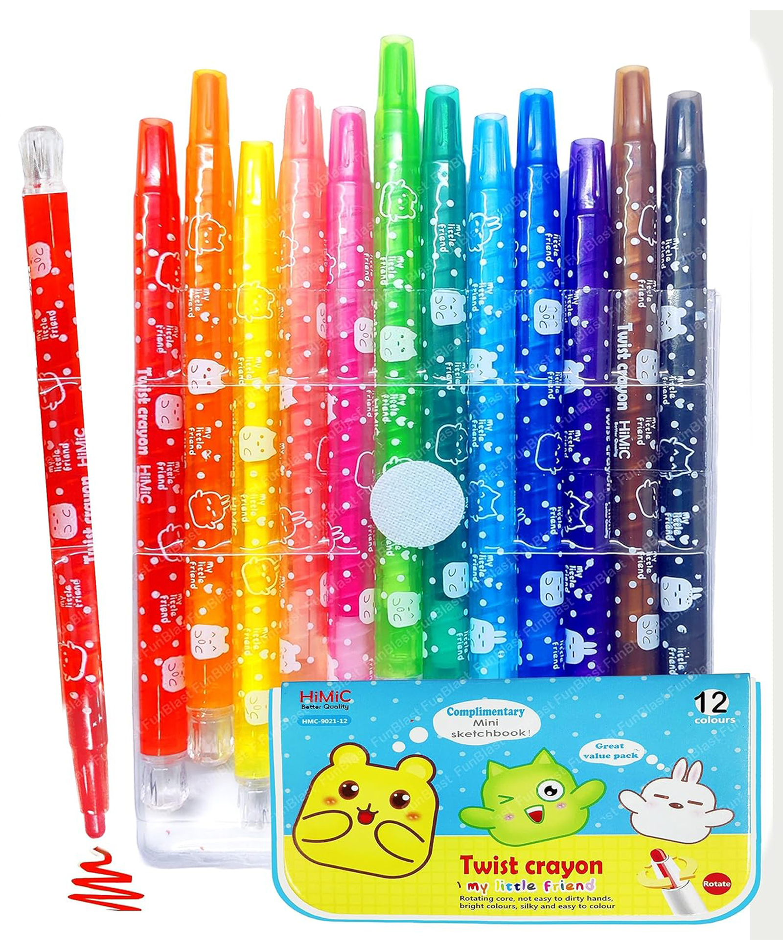 BitFeex Twist Crayons for Kids 12 Pcs Crayon Set with Coloring Book - Multicolor-image-6