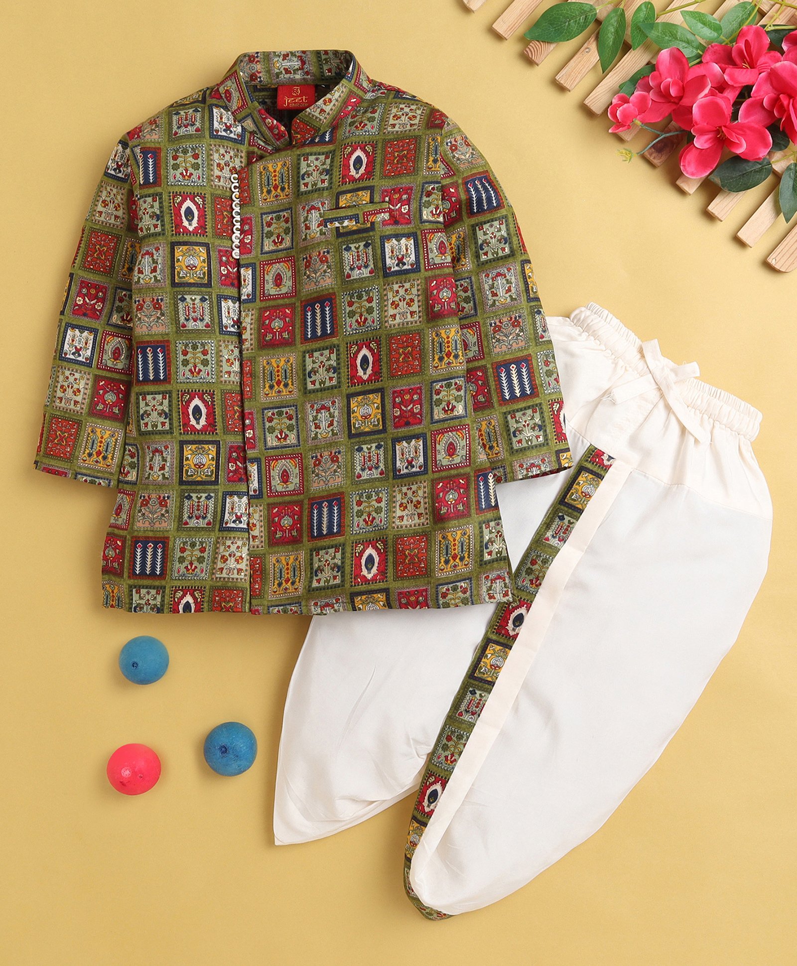 Jeet Ethnics Cotton Full Sleeves Abstract Printed Dhoti Kurta Set - Multi Colour-picture-36