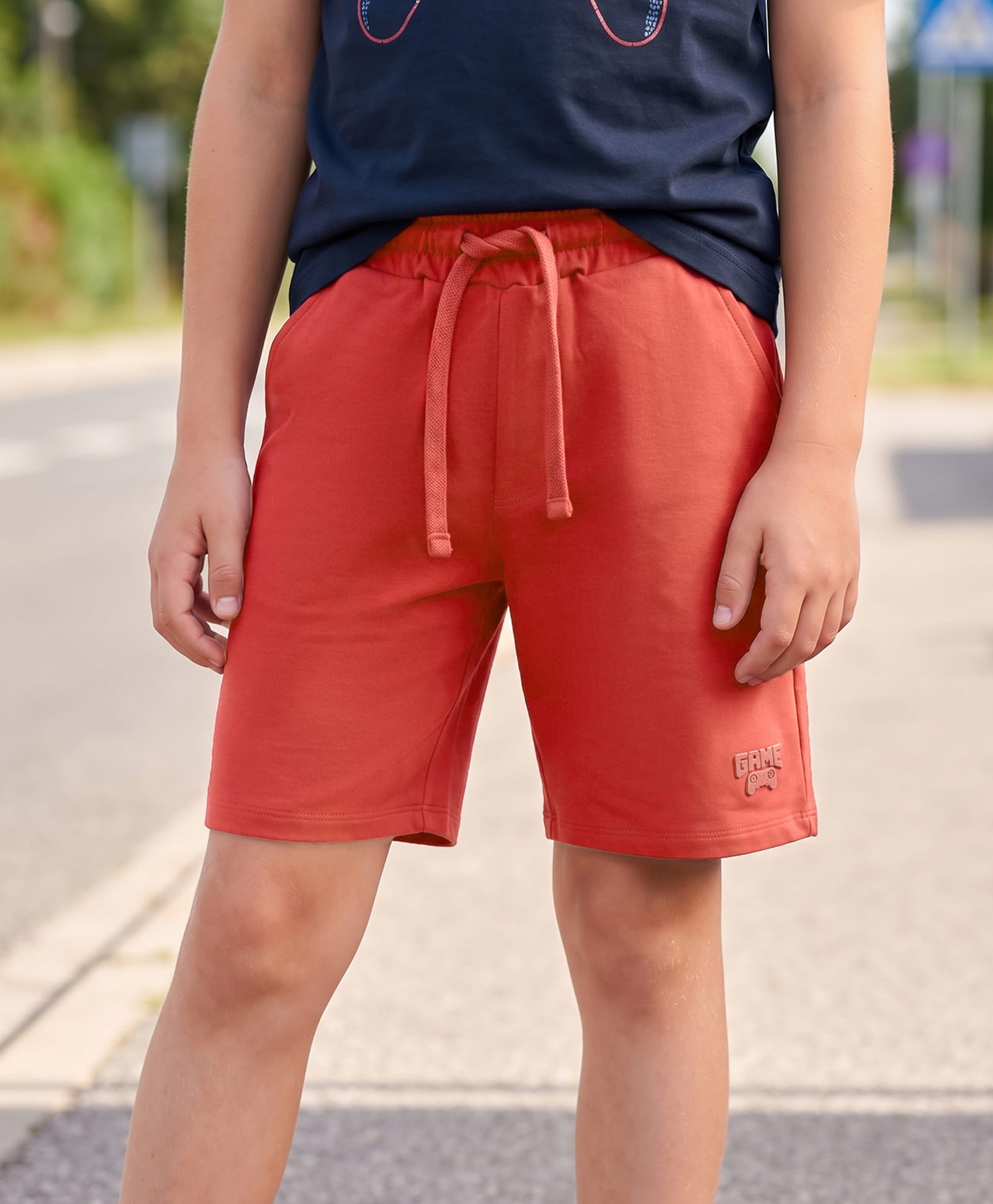 kookie kids india Kookie Kids 240GSM Terry Shorts With HD Print and Drawcord - Orange-picture-16